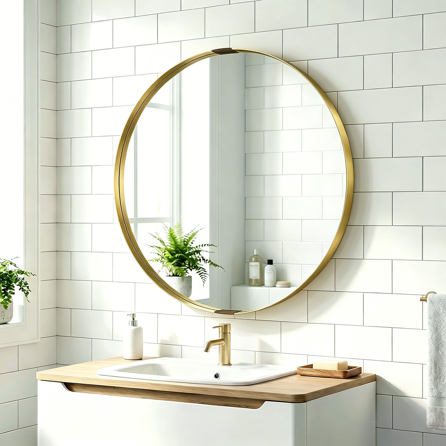 HOMCOM Round Wall Mirror 61 cm Wall Mounted Bathroom Mirror With Tempered Safety Glass And Gold Tone Aluminium Frame