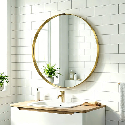 HOMCOM Round Wall Mirror 61 cm Wall Mounted Bathroom Mirror With Tempered Safety Glass And Gold Tone Aluminium Frame