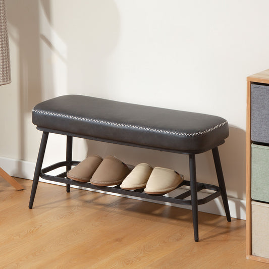 HOMCOM PU Leather Shoe Storage Bench With Cushioned 7 Cm Seat Charcoal Grey Holds Up To 120 Kg