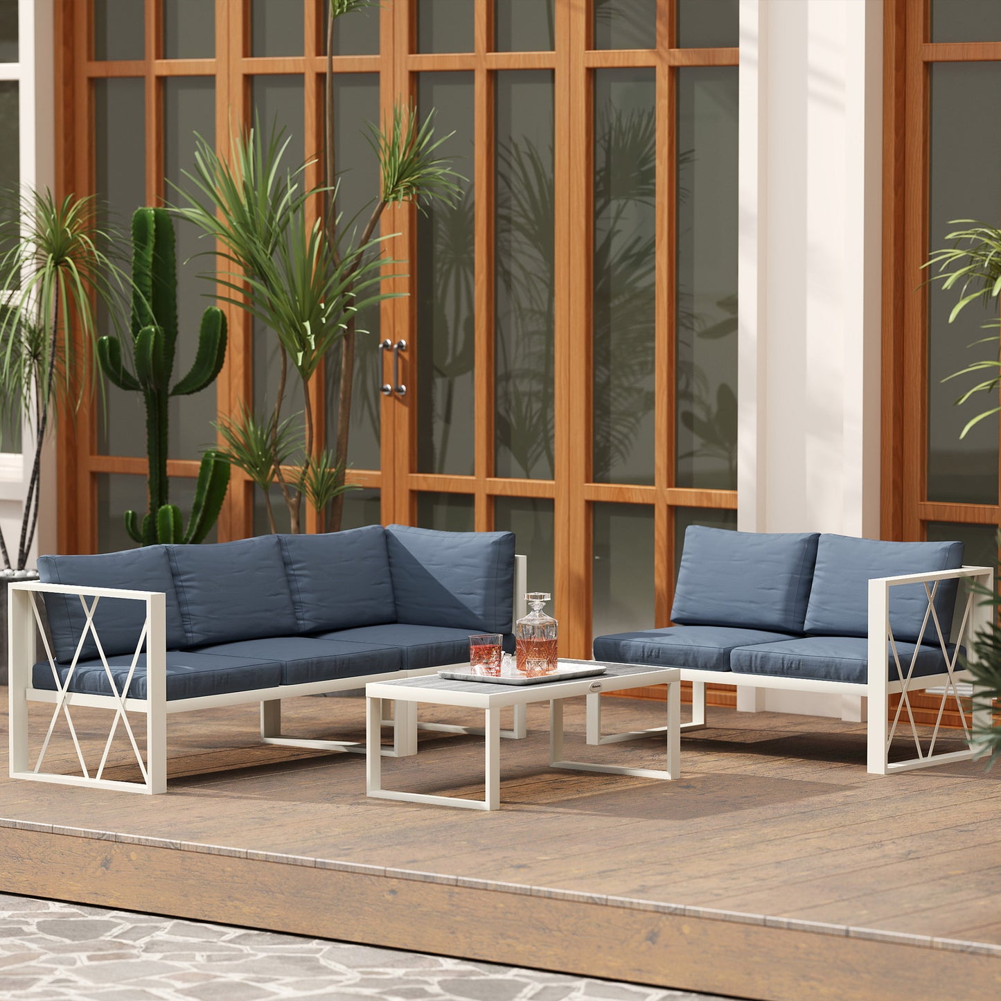 Outsunny Four Piece L Shaped Garden Furniture Set With 5 Level Adjustable Lounger Grey