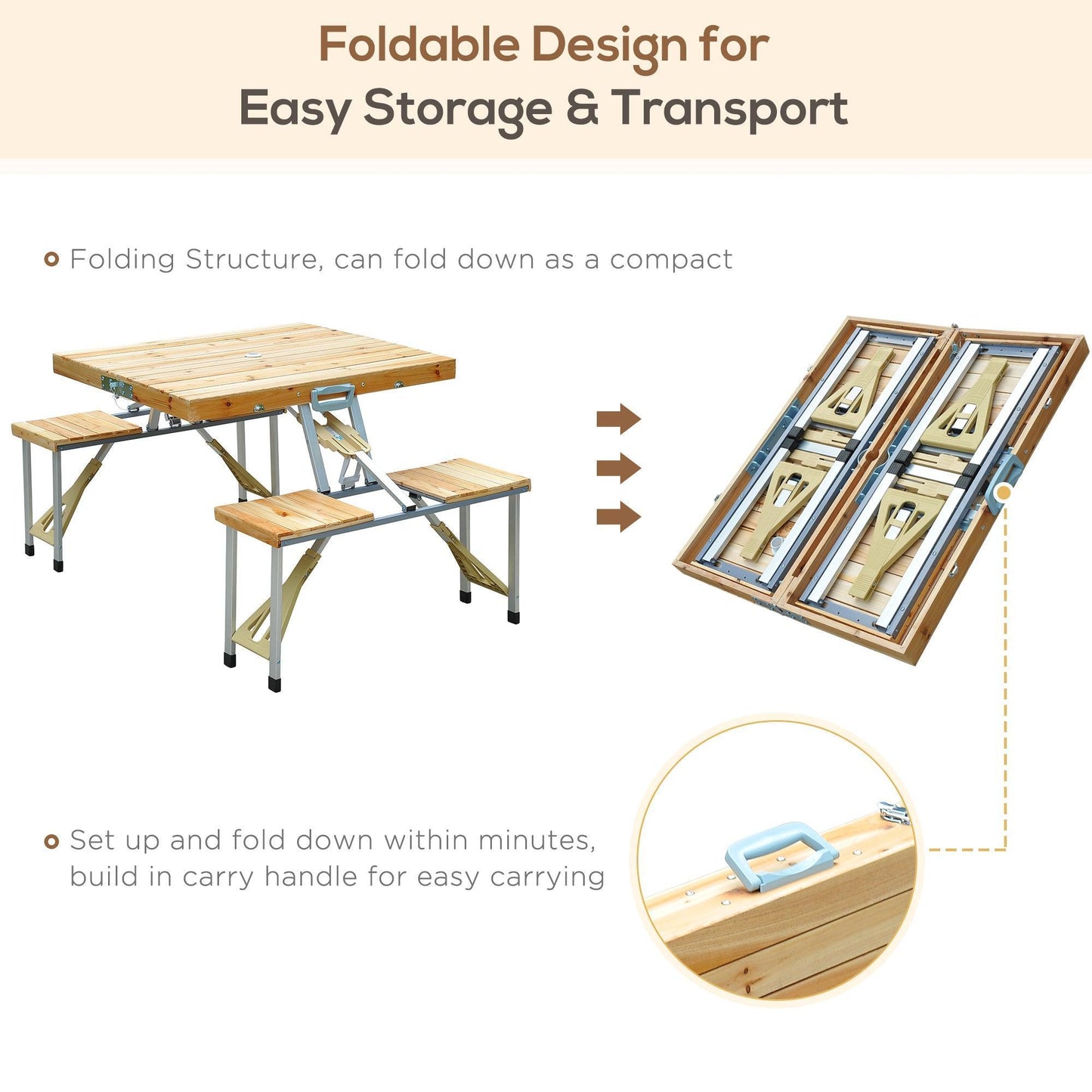 Outsunny Folding Camping Picnic Table - Portable & Durable - ALL4U RETAILER LTD