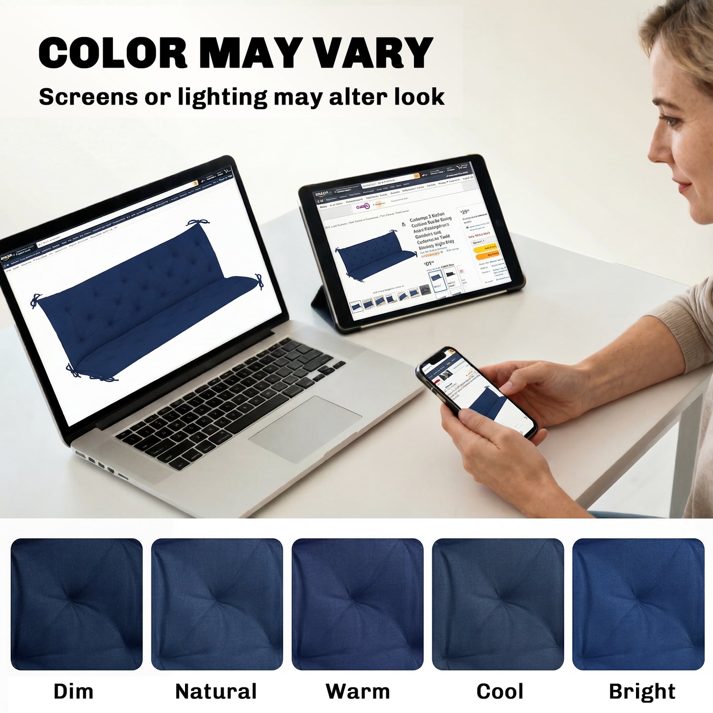Outsunny 3 Seater Bench Cushion For Indoor And Outdoor Use With Back And Ties 98 X 150 Cm Dark Blue