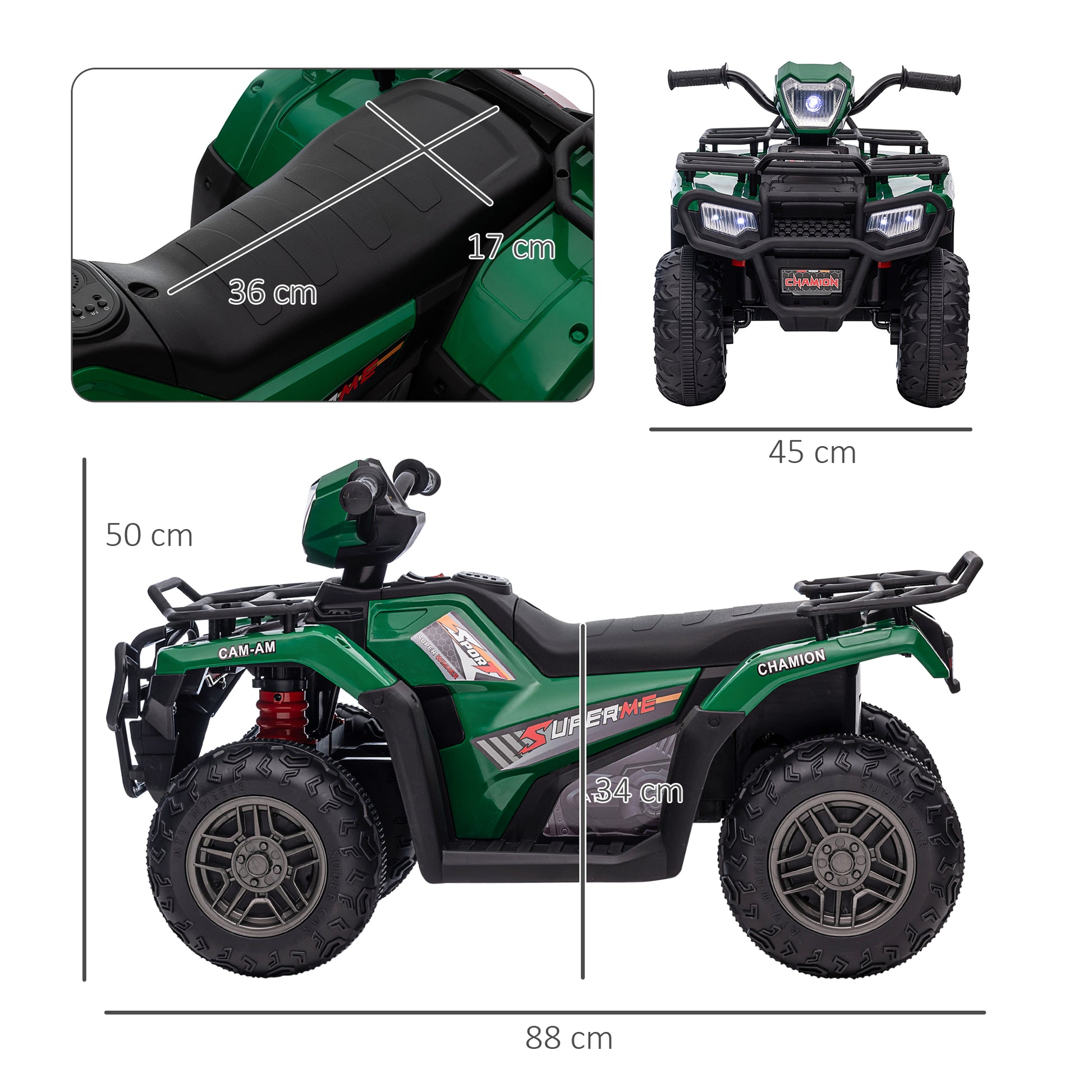 HOMCOM 12V Electric Kids ATV Quad Bike with Music, LED Lights, and Dual Speed for Ages 3-5 - Green - ALL4U RETAILER LTD