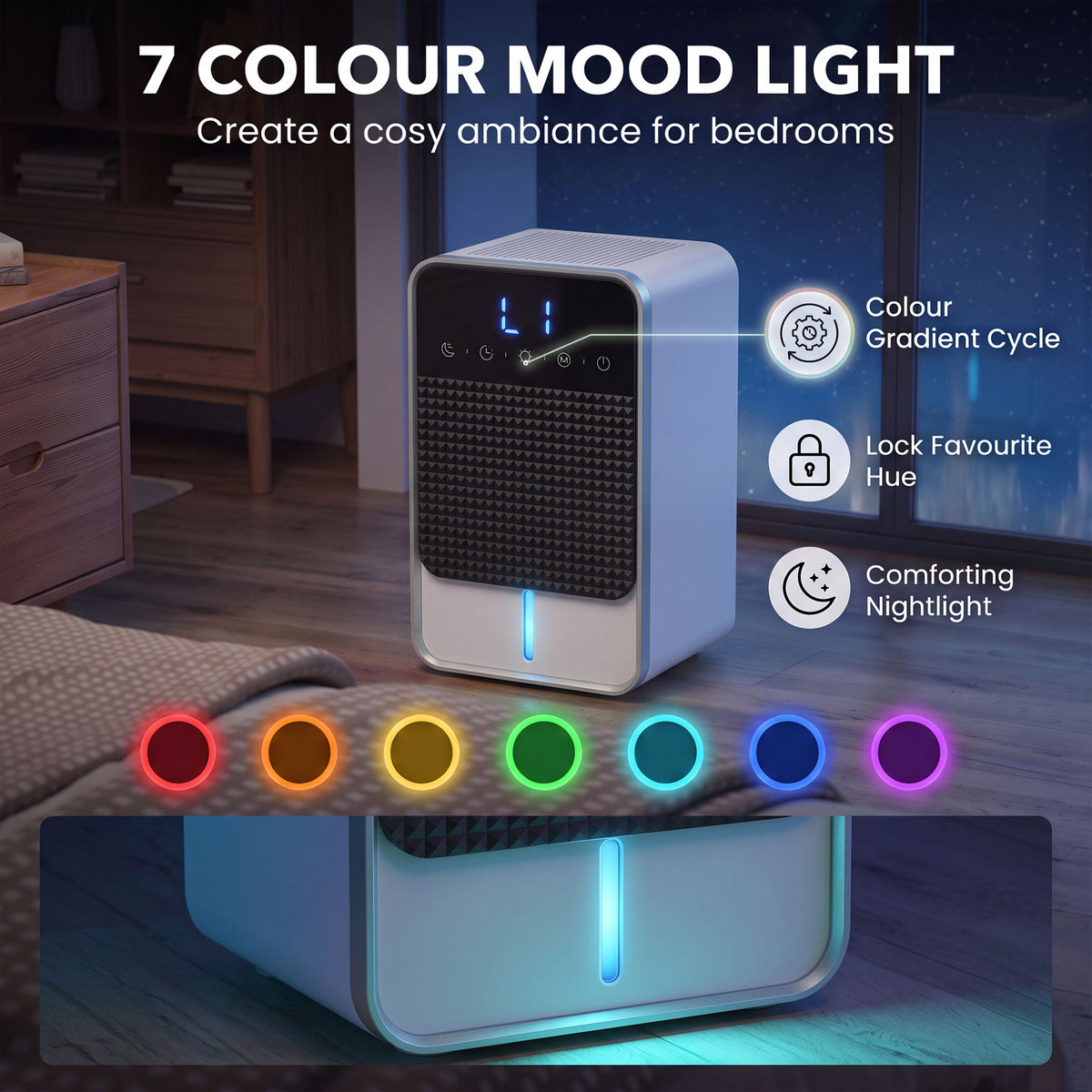 HOMCOM 400mL Daily Small Dehumidifier With RGB Lights, Timer And LED Display