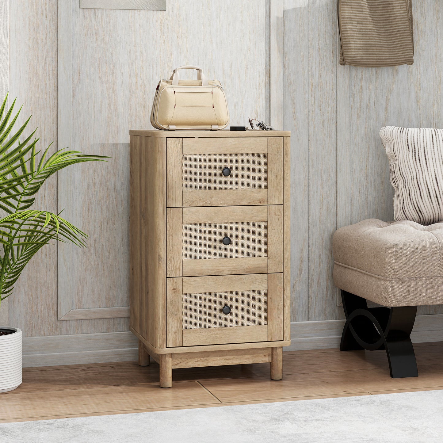 HOMCOM 40 cm Oak Finish Drawer Chest With Three Drawers For Bedroom Storage And Clutter Free Organization