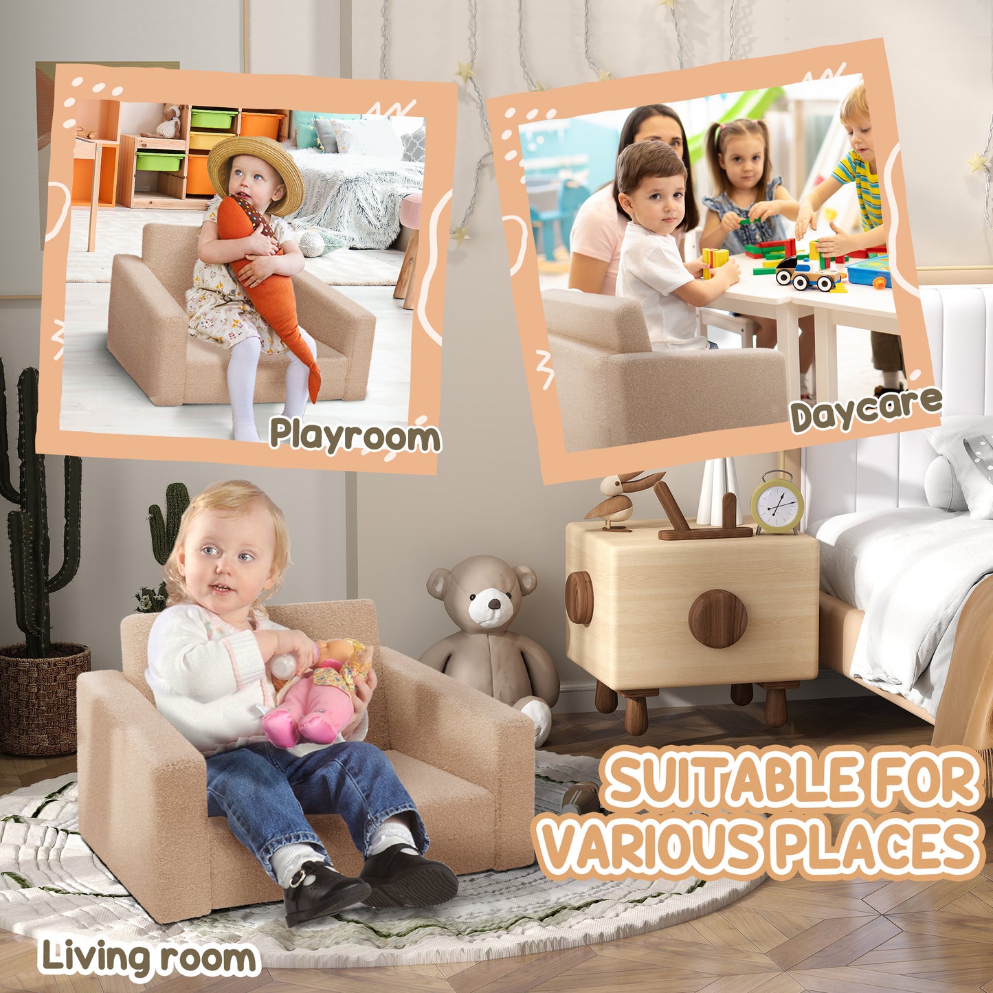 AIYAPLAY Convertible Khaki Kids Sofa Bed – 2-in-1 Armchair and Recliner for Children Ages 1.5-3 - ALL4U RETAILER LTD