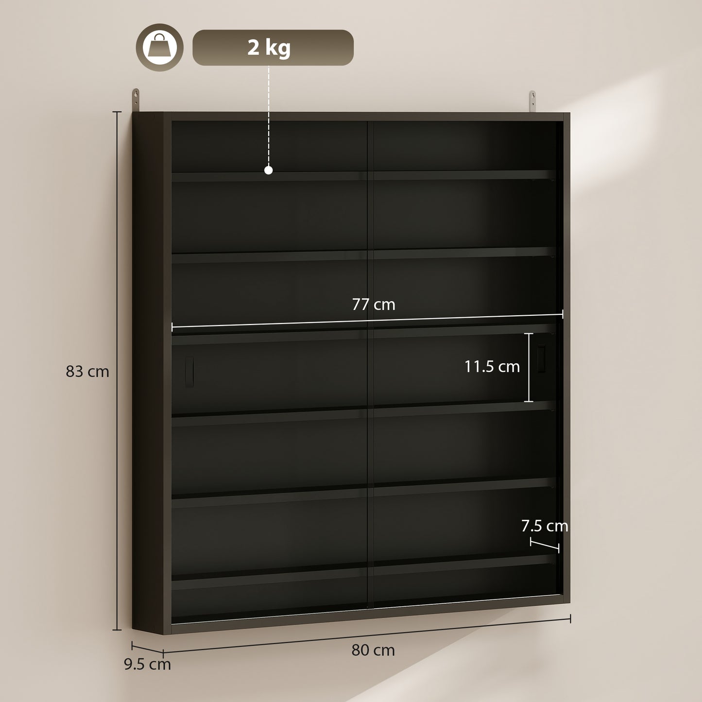 HOMCOM Six Shelf Display Cabinet With Glass Doors Black For Display And Storage Adjustable Shelves In Eleven Positions