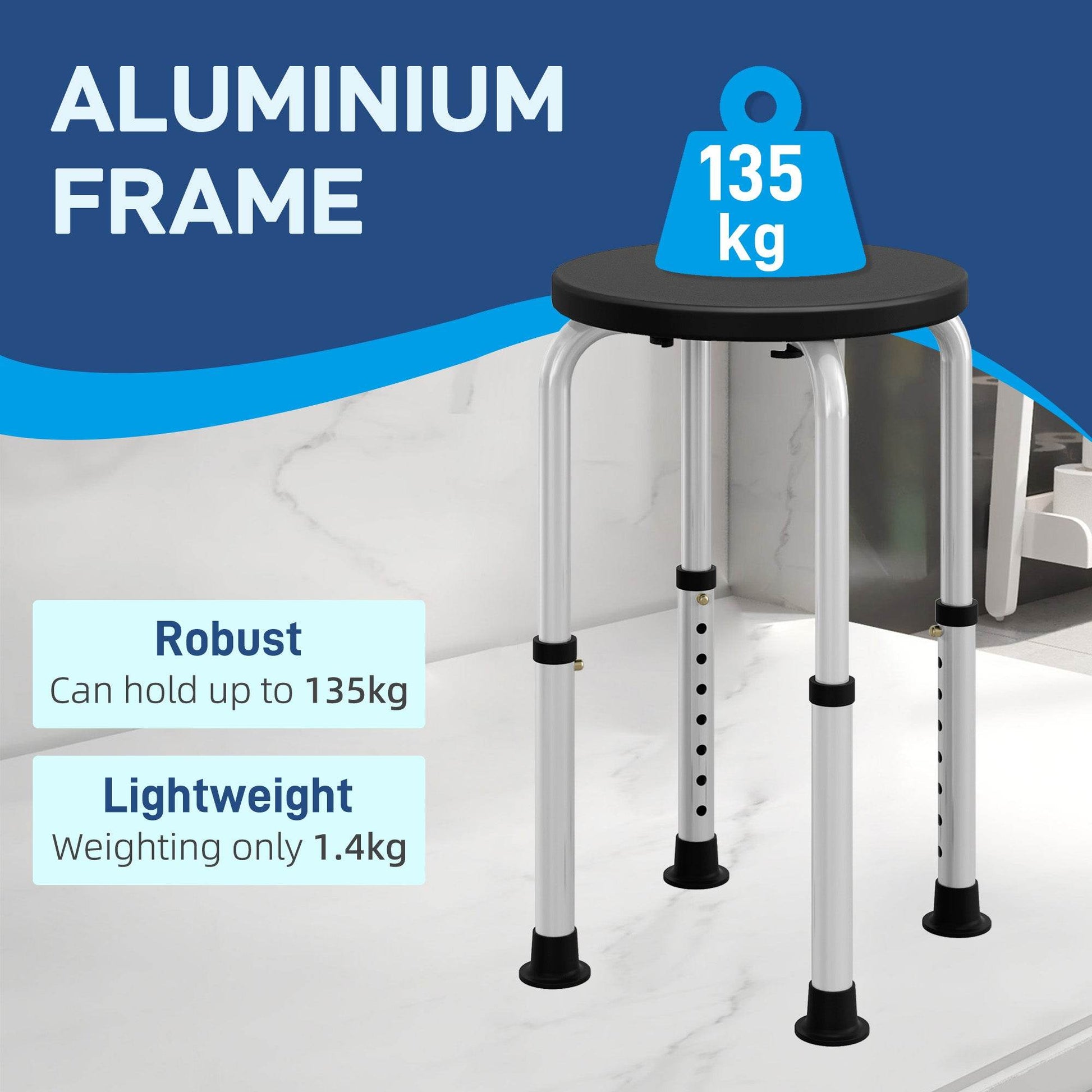 HOMCOM Adjustable Shower Stool with Non-Slip Feet for Elderly and Disabled, Black Aluminium Design - ALL4U RETAILER LTD