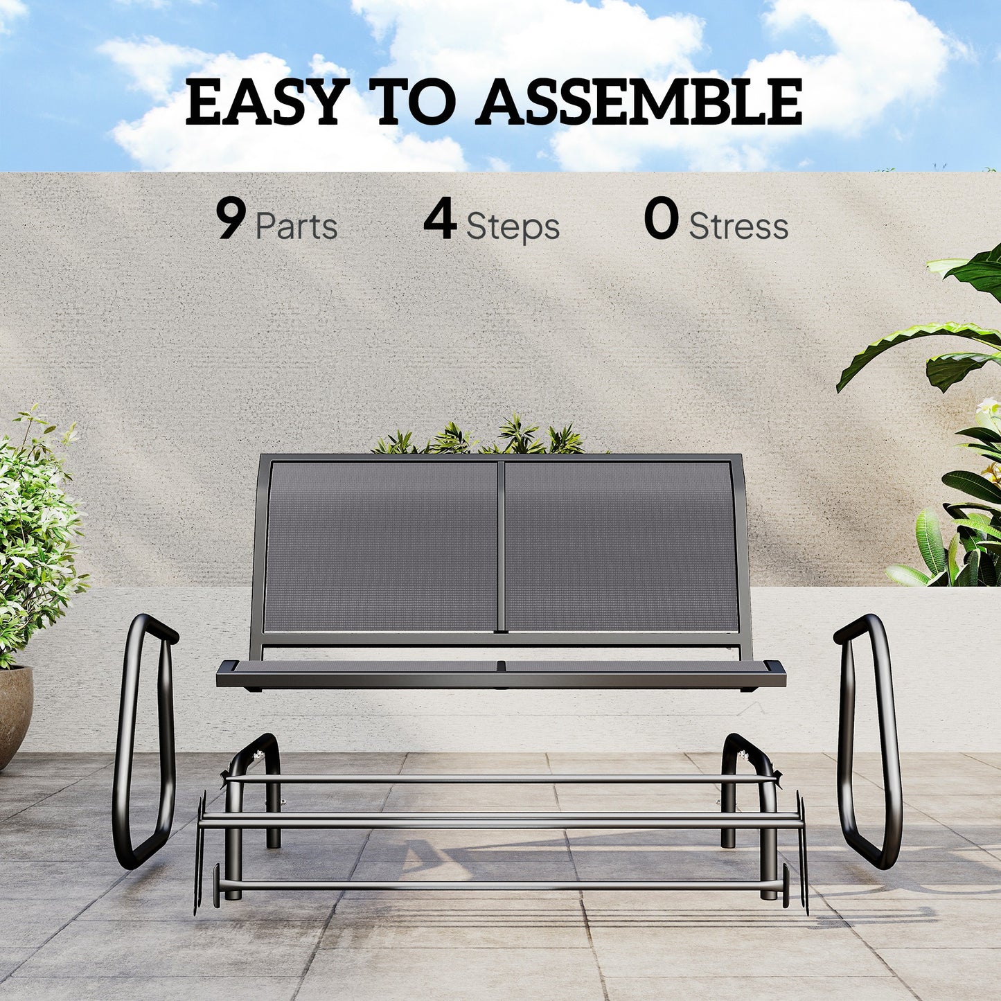 Outsunny Two Person Outdoor Glider Bench Patio Swing Loveseat With Powder Coated Steel Frame Grey