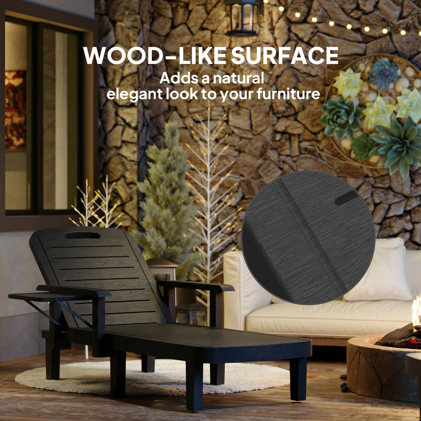Outsunny Set Of 2 Adjustable Sun Loungers With Five Position Recline And Armrests For Outdoor Use Foldable Table Black