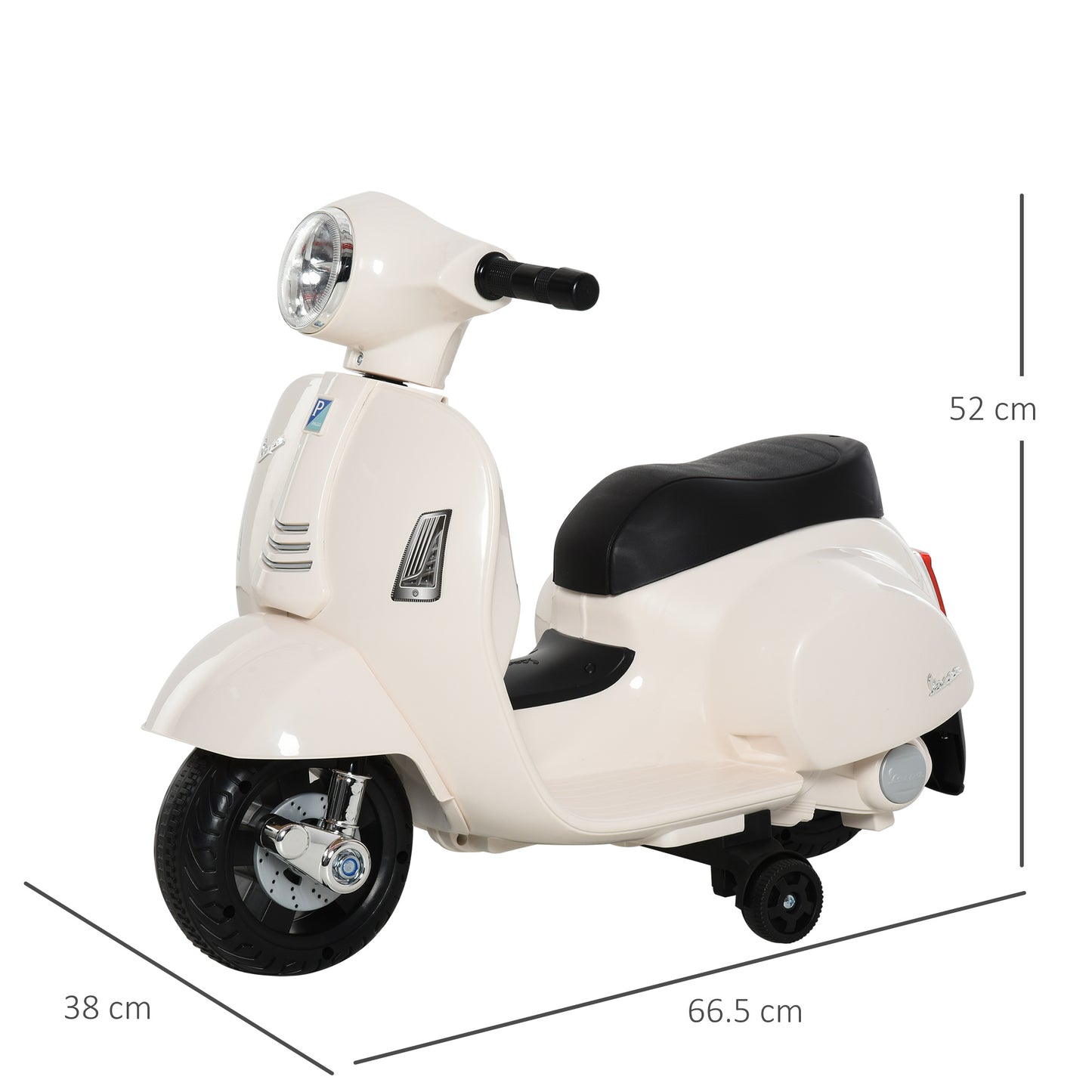 HOMCOM Licensed Vespa Electric Ride-On Trike for Toddlers - 6V Battery Powered Motorcycle with Horn and Headlight, White - ALL4U RETAILER LTD