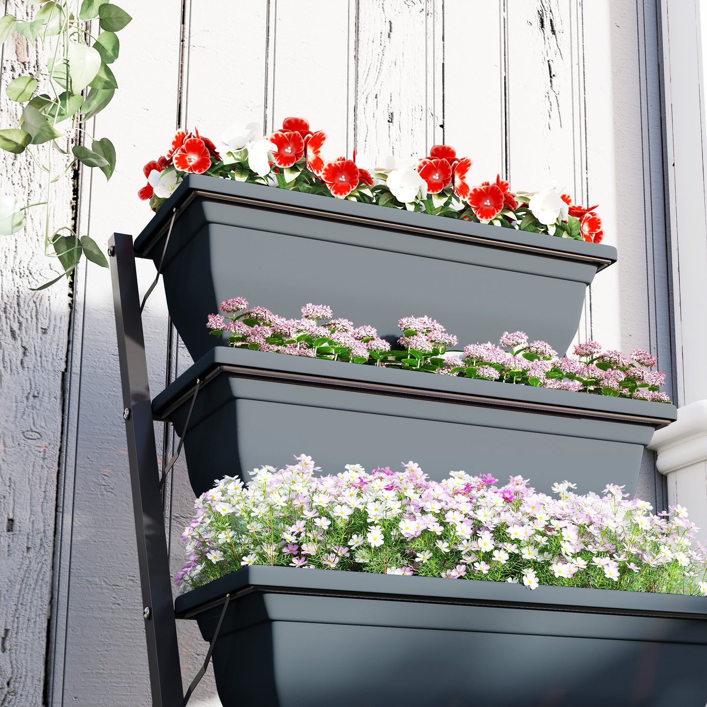 Outsunny 5 Tier Raised Garden Bed Vertical Ladder Plant Stand With 5 Removable Boxes Drainage Holes And Plugs Grey