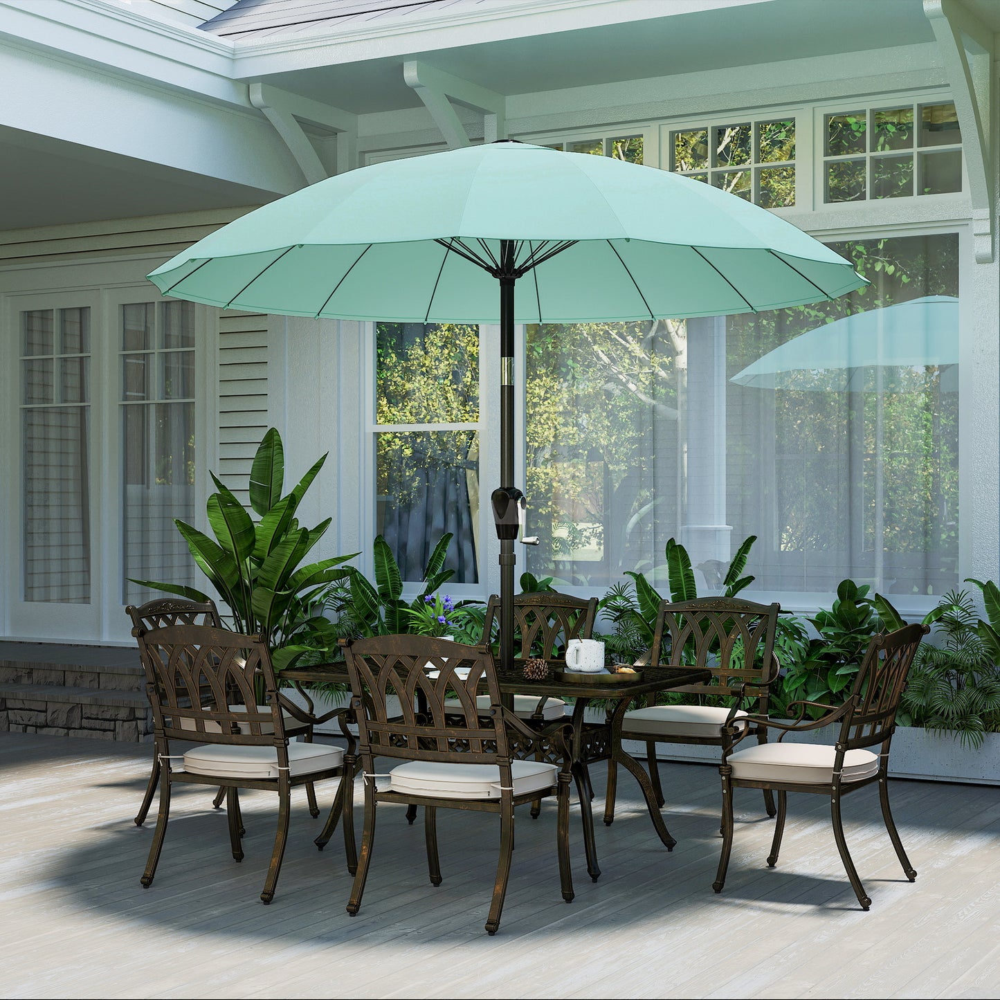 Outsunny 2m Shanghai Garden Parasol Umbrella With 16 Fibreglass Ribs Turquoise Crank Tilt Sun Shade