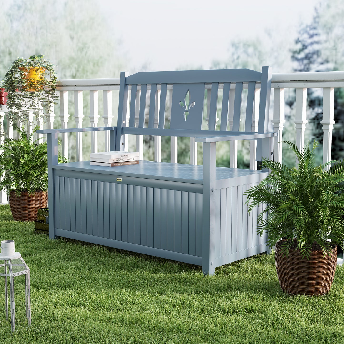 Outsunny Two Seater Wooden Storage Garden Bench With Hidden Underseat Storage Grey
