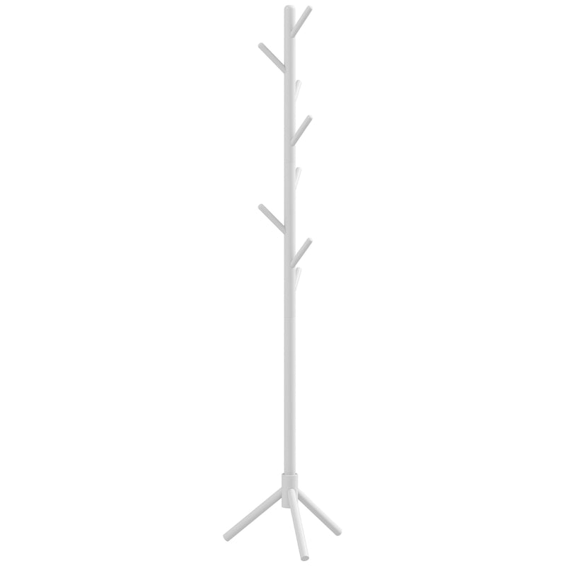 HOMCOM 8-Hook Wooden Coat Rack - White, Freestanding Entryway Organizer - ALL4U RETAILER LTD