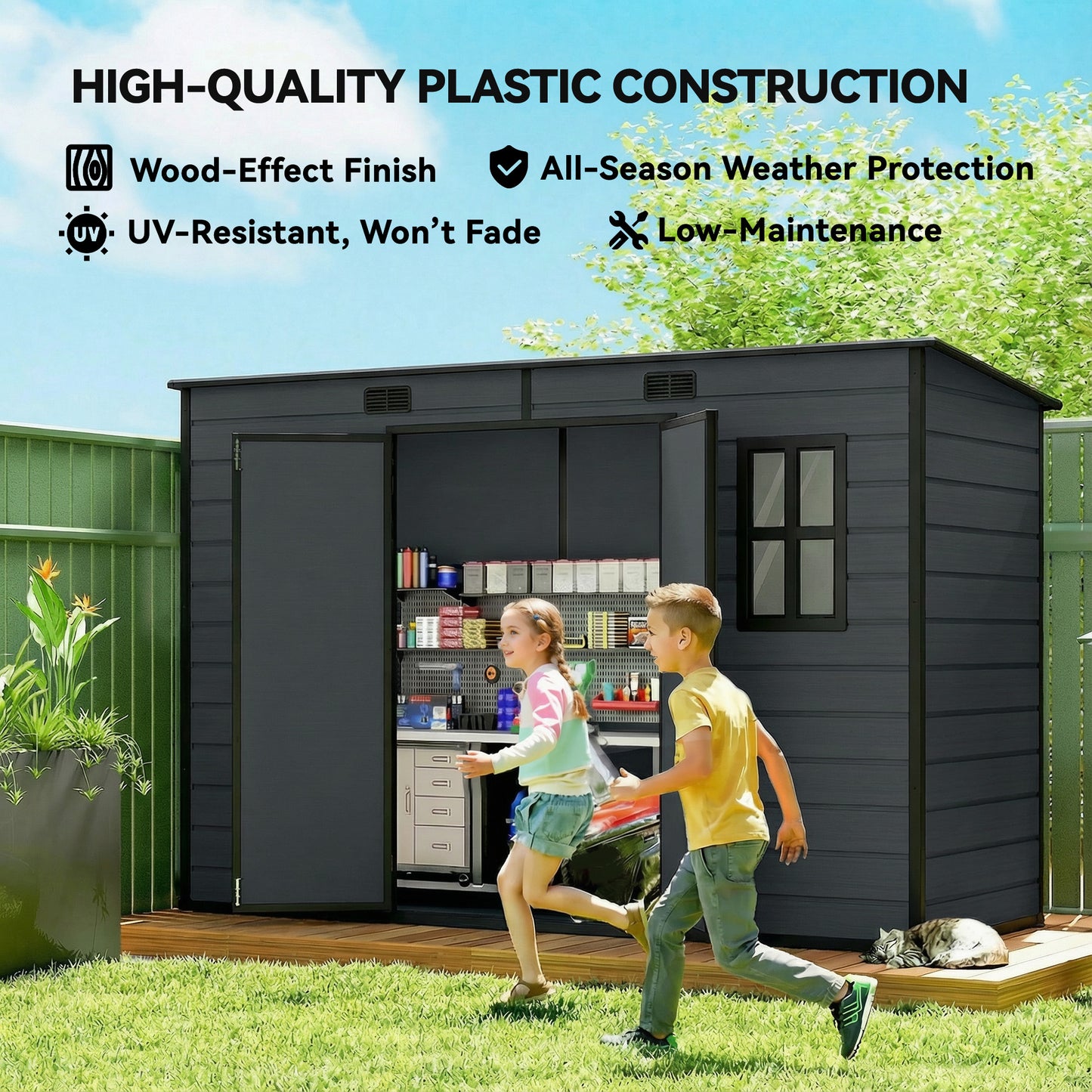 Outsunny 10 By 4 Ft Resin Garden Shed Outdoor Storage Shed With Floor Windows Lockable Doors And Vents Dark Grey