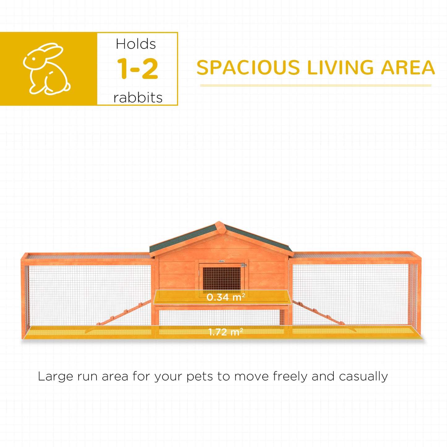 PawHut Wooden Rabbit Hutch with Enclosed Run, Easy-Clean Tray, Weatherproof Roof, 309 x 70 x 87cm, Vibrant Orange - ALL4U RETAILER LTD