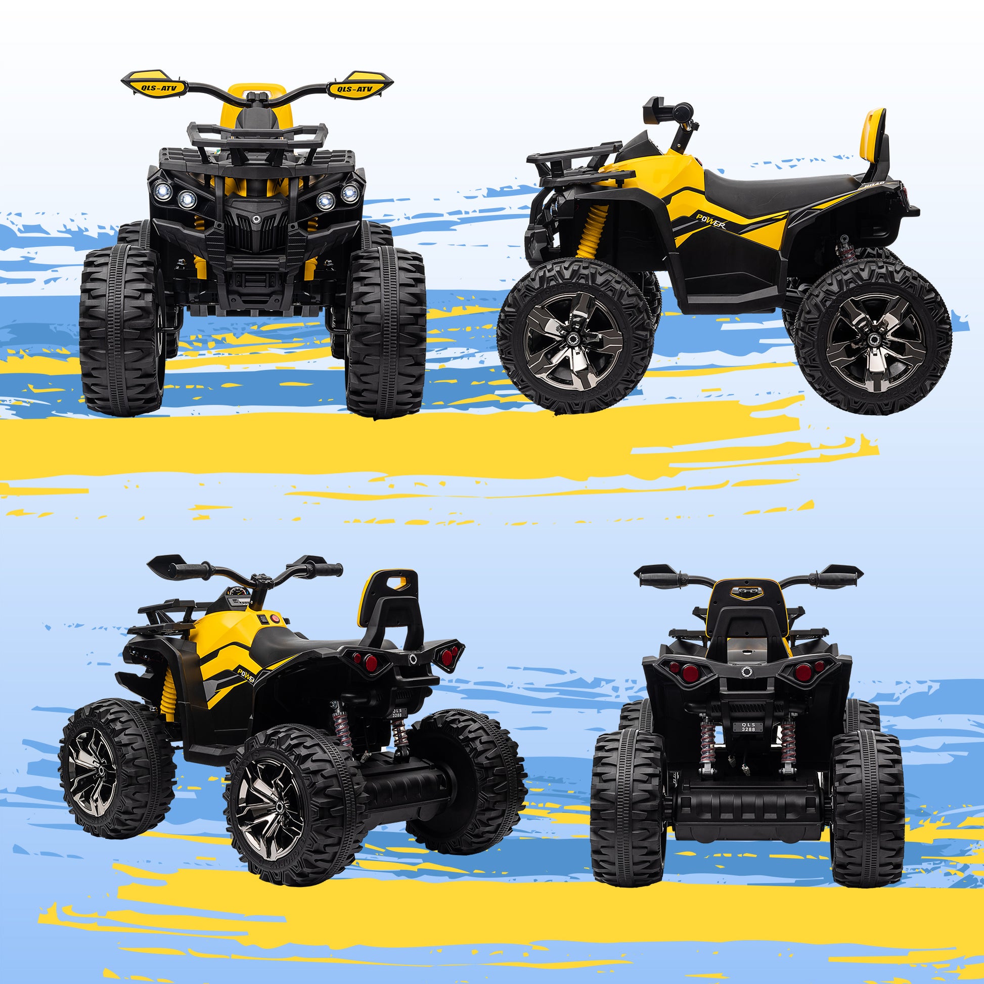 AIYAPLAY Electric 12V Yellow ATV Quad Bike for Kids with LED Lights, Music, and Backrest - ALL4U RETAILER LTD