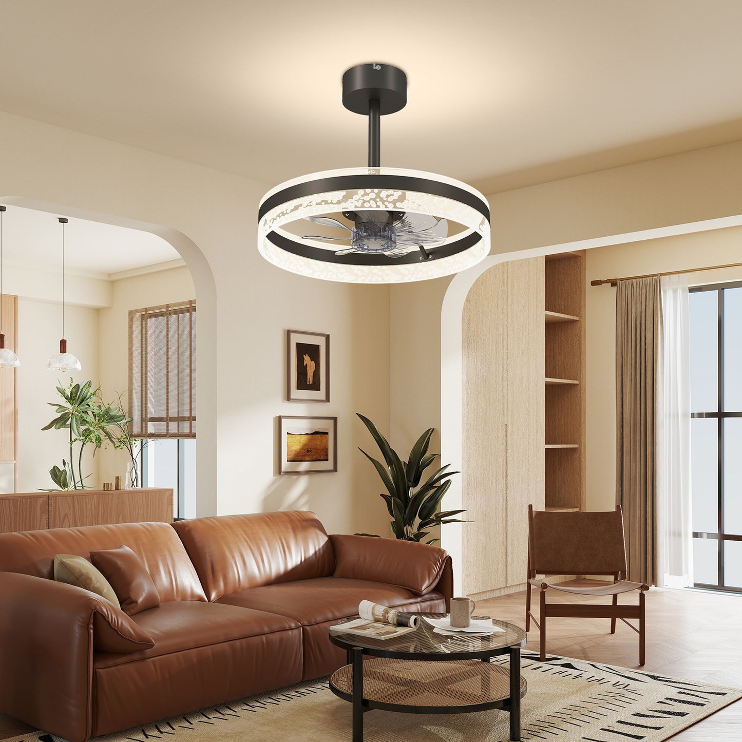 HOMCOM Ceiling Fan With LED Light And Remote Black Copper DC Motor Six Speeds Breeze Mode