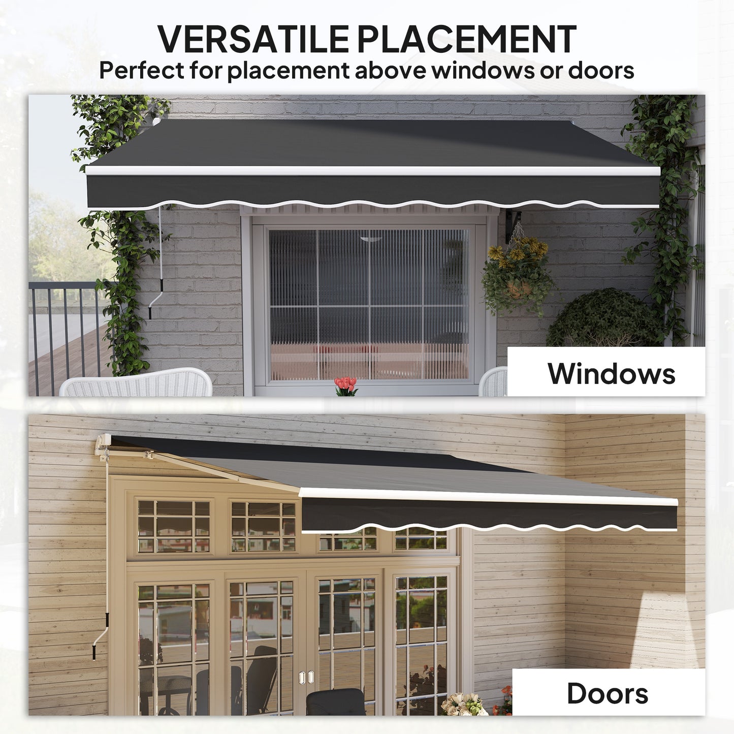 Outsunny Garden Retractable Awning Black 2x2.5m Aluminium Frame With 280Gsm Polyester Canopy Wall Mounted Shade
