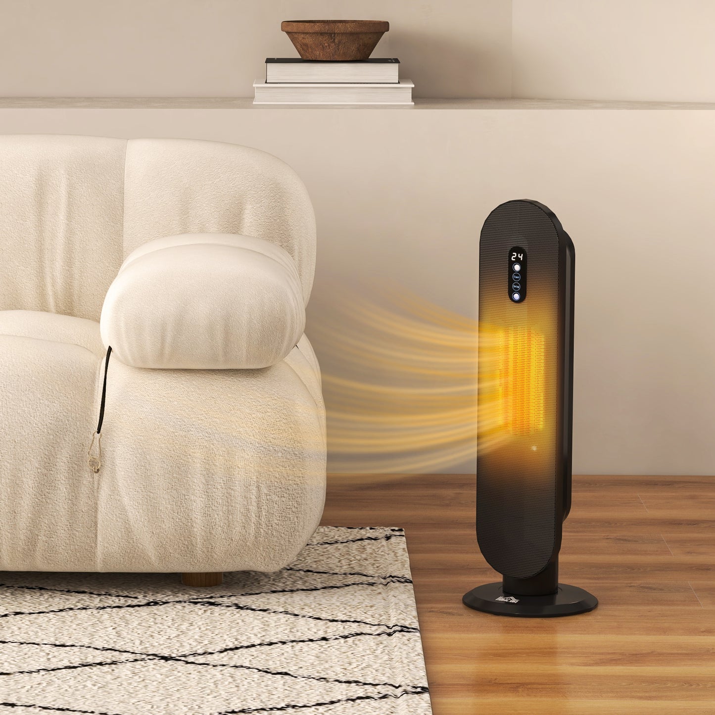 HOMCOM 45 Degree Oscillating Ceramic Space Heater With Remote Control For Home Office Black