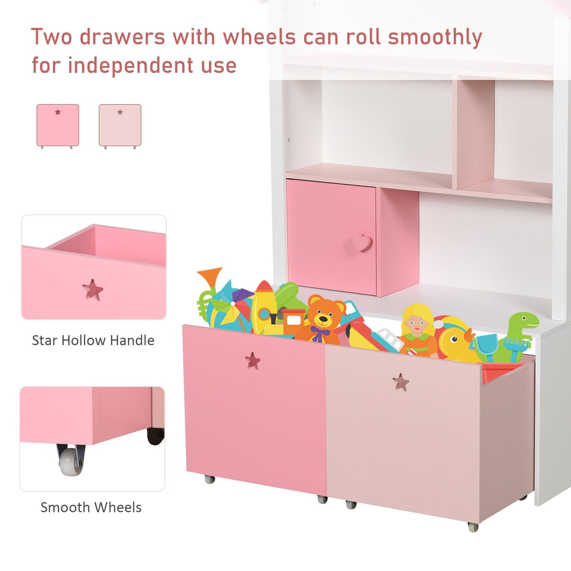 HOMCOM Toy Organiser Cabinet: Pink Chest - ALL4U RETAILER LTD