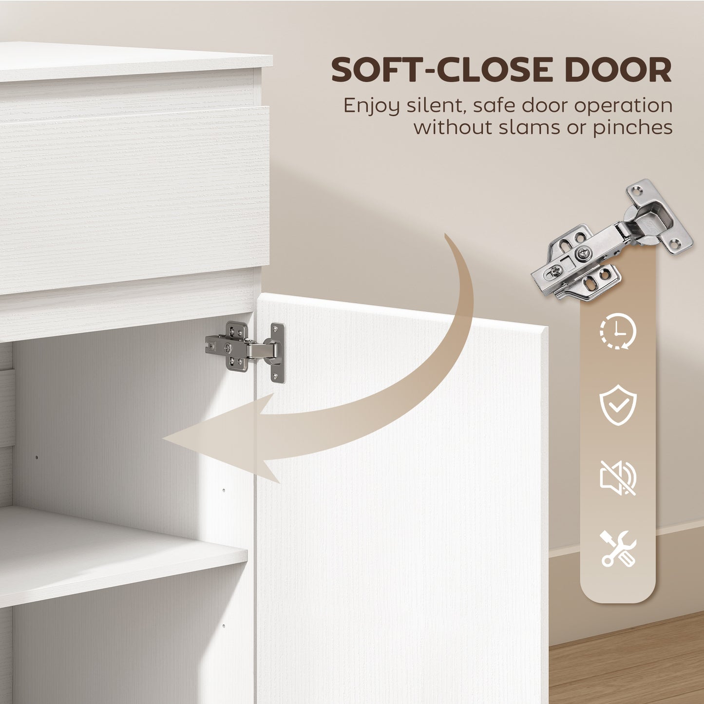HOMCOM Modern Sideboard Storage Cabinet With Five Drawers Soft Close Doors And Adjustable Shelf White