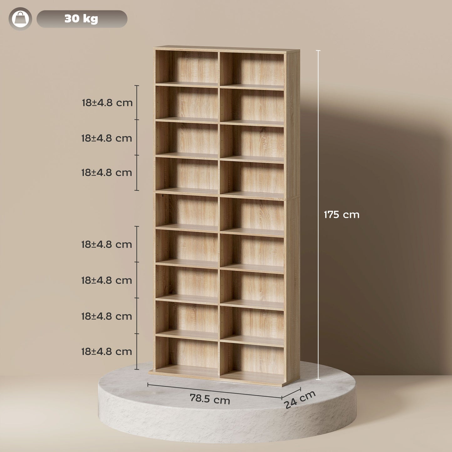 HOMCOM 640 CD Storage Tower In Nature Wood Finish With 14 Adjustable Shelves And Anti Tipping Design