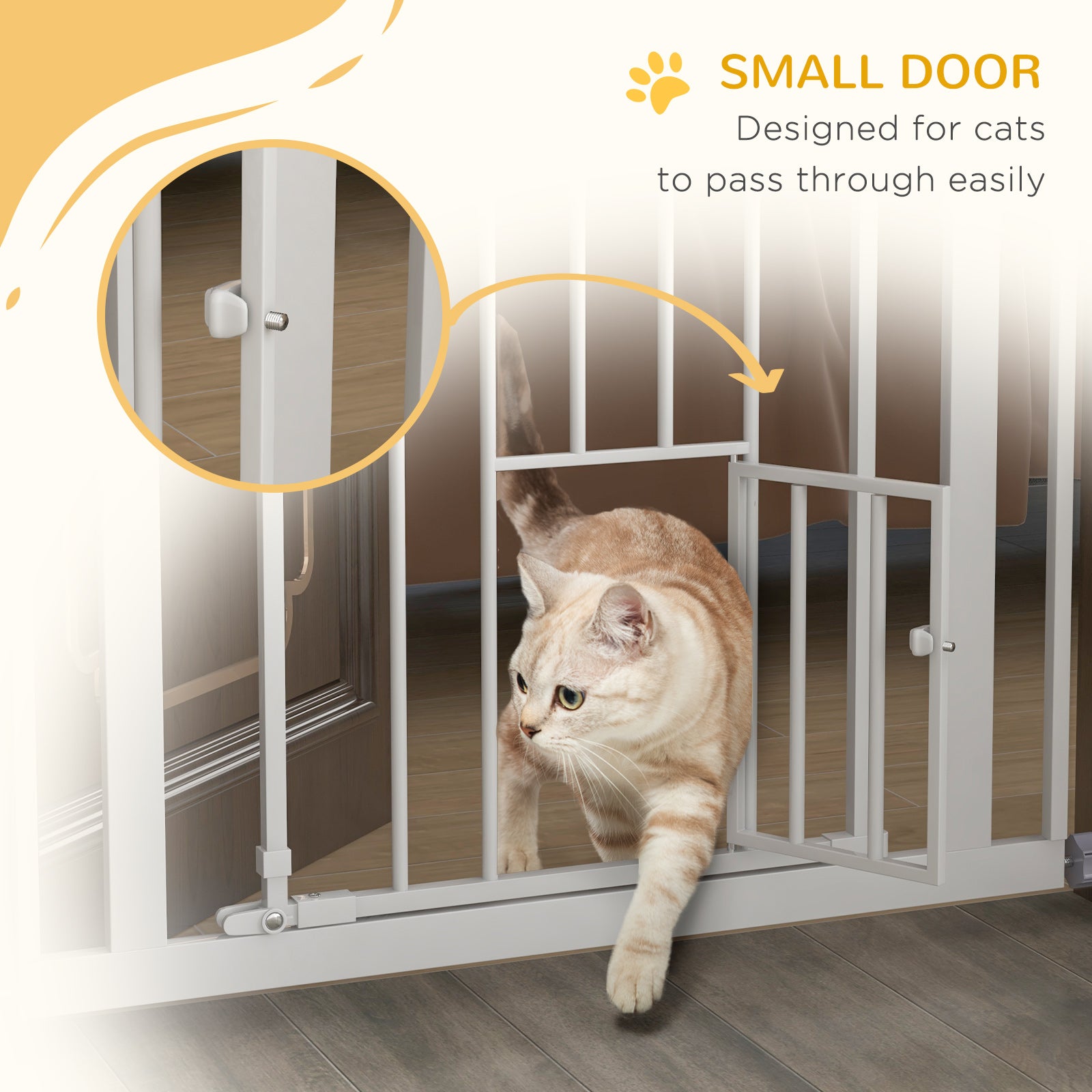 PawHut Extra Tall Indoor Pet Barrier with Cat Access, Automatic Close Feature, Fits 74-80cm Wide - White - ALL4U RETAILER LTD