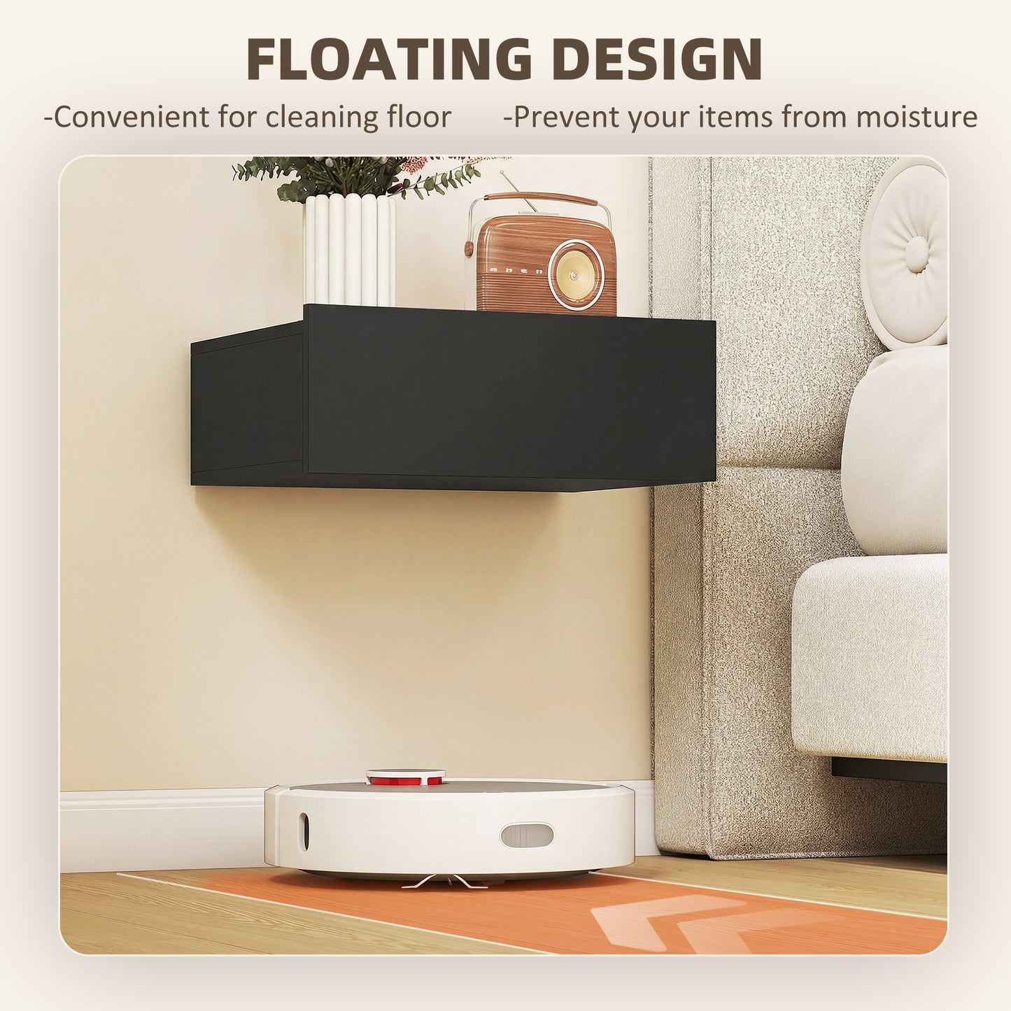 HOMCOM Floating Wall Mounted Bedside Tables Set of 2 with Storage Drawers in Black for Bedroom