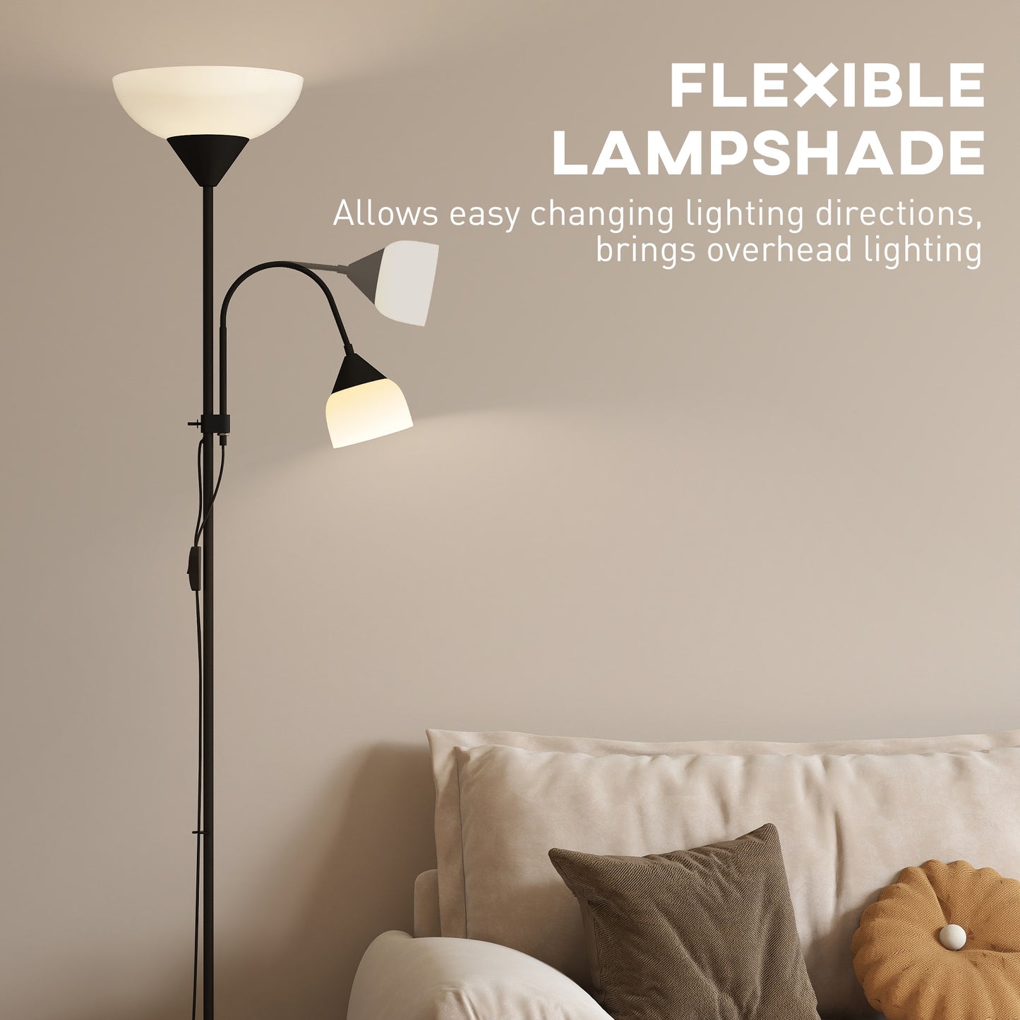 HOMCOM LED Floor Lamp With Mother And Child Uplighter Adjustable Gooseneck Color Temperatures 3000K 4500K 6500K Black