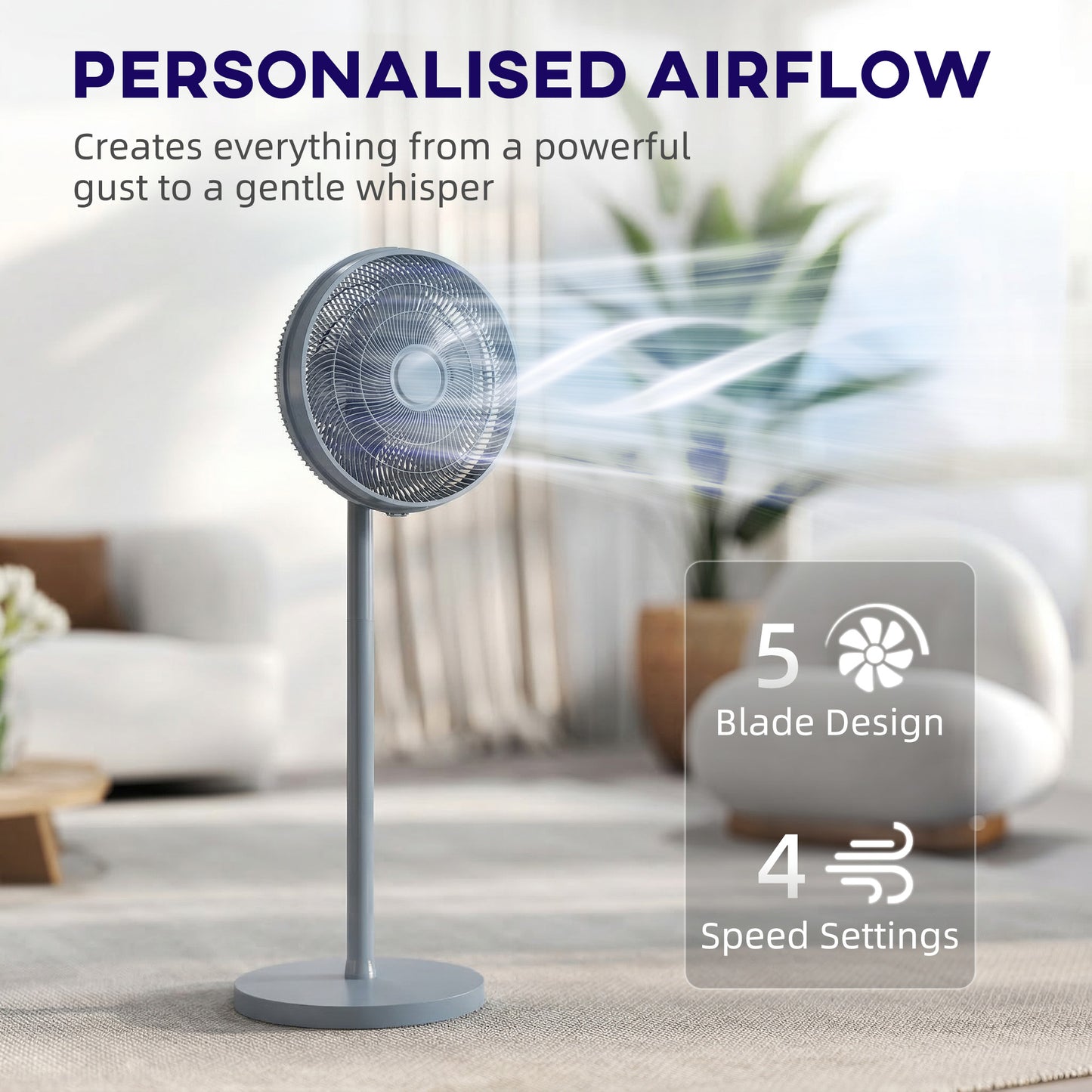 HOMCOM 40 cm Standing Fan With 80 Degree Oscillation Adjustable Tilt And Height 4 Speeds Remote Control Grey