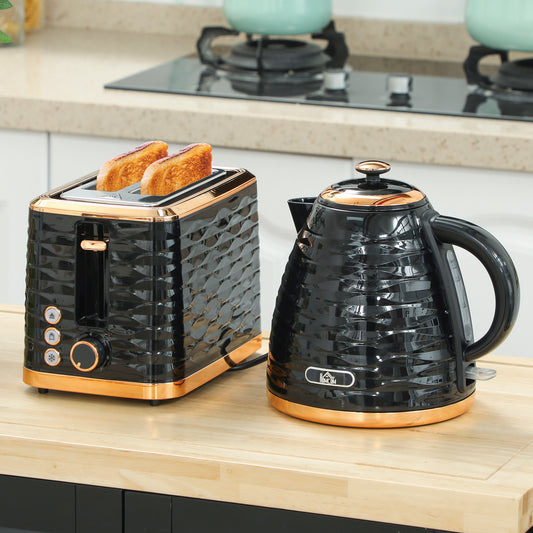 HOMCOM 3000W 1.7L Rapid Boil Kettle And 2 Slice Toaster Set With 7 Browning Levels And Crumb Tray Black