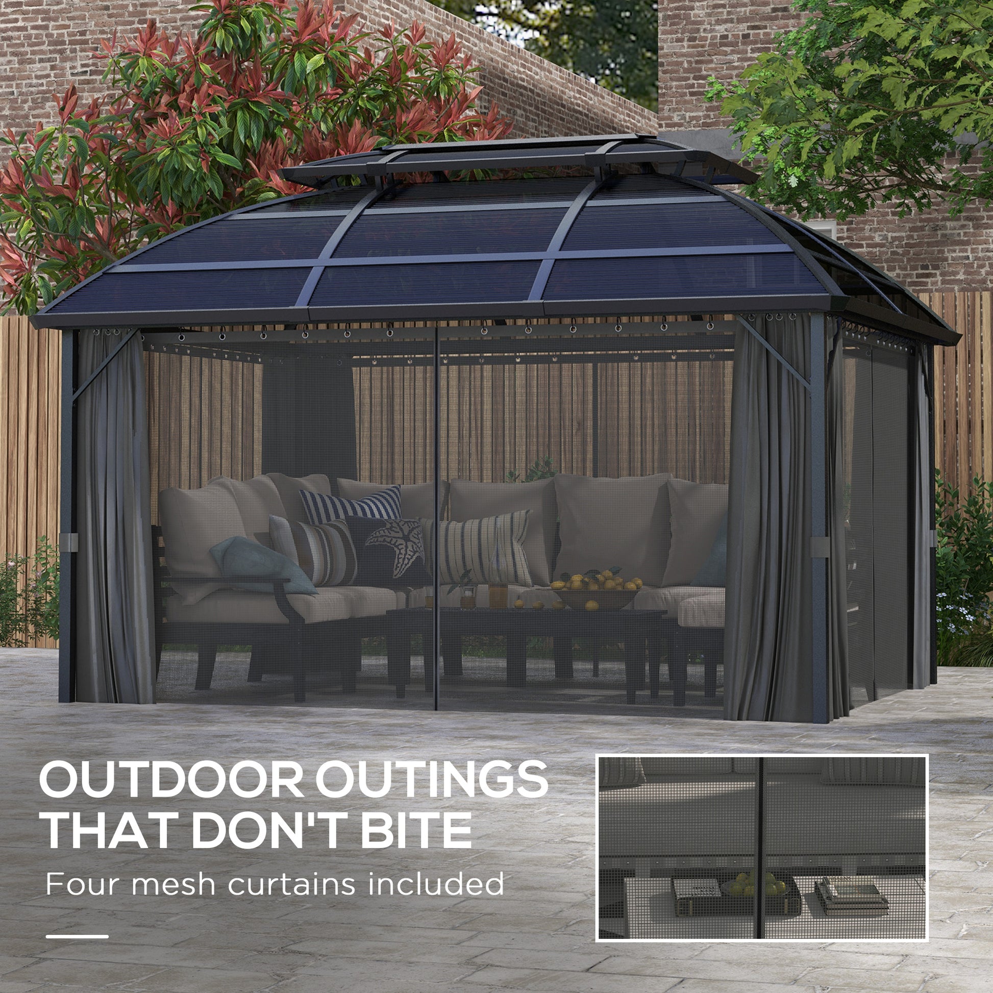 Outsunny 4x3m Black Aluminium Frame Hardtop Gazebo with Insect Nets and Accessories - ALL4U RETAILER LTD