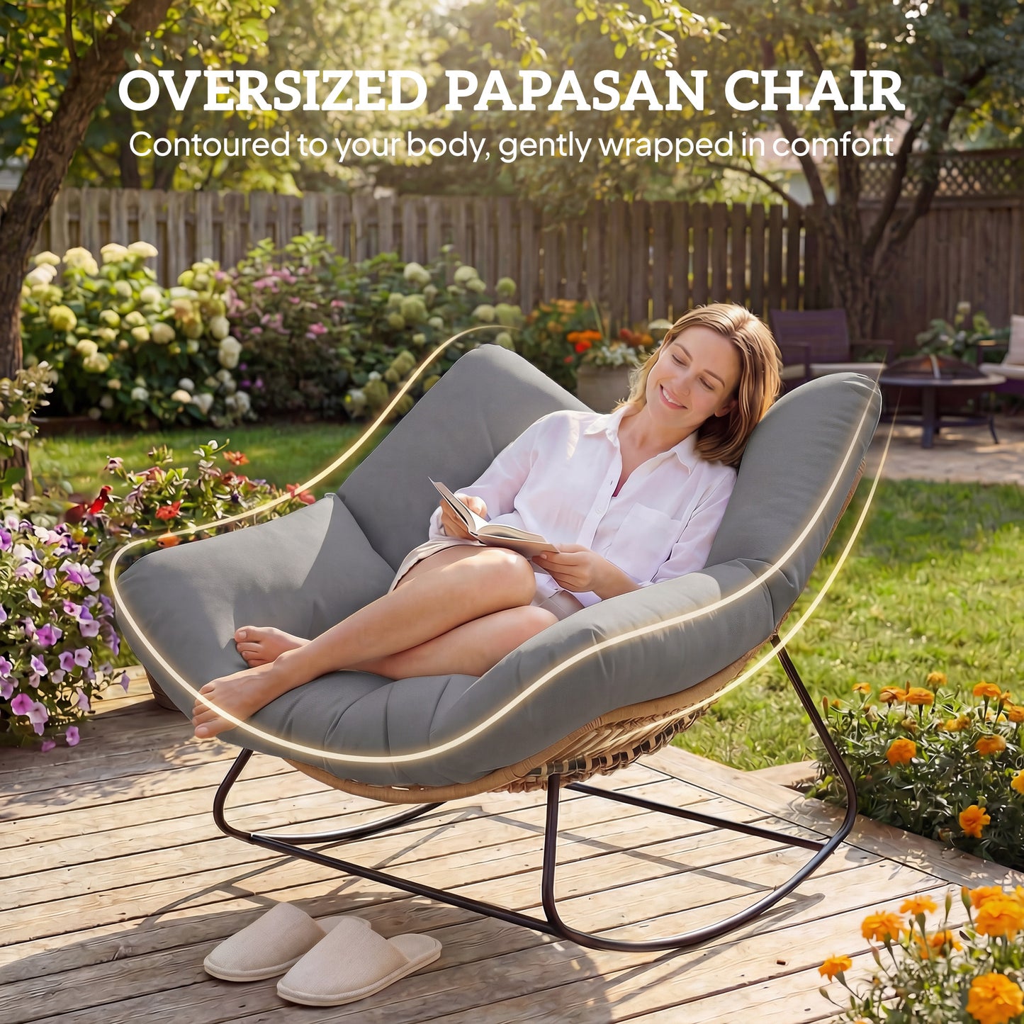 Outsunny Oversized Indoor Outdoor Rocking Egg Chair with Cushion Grey for Living Room Garden Patio