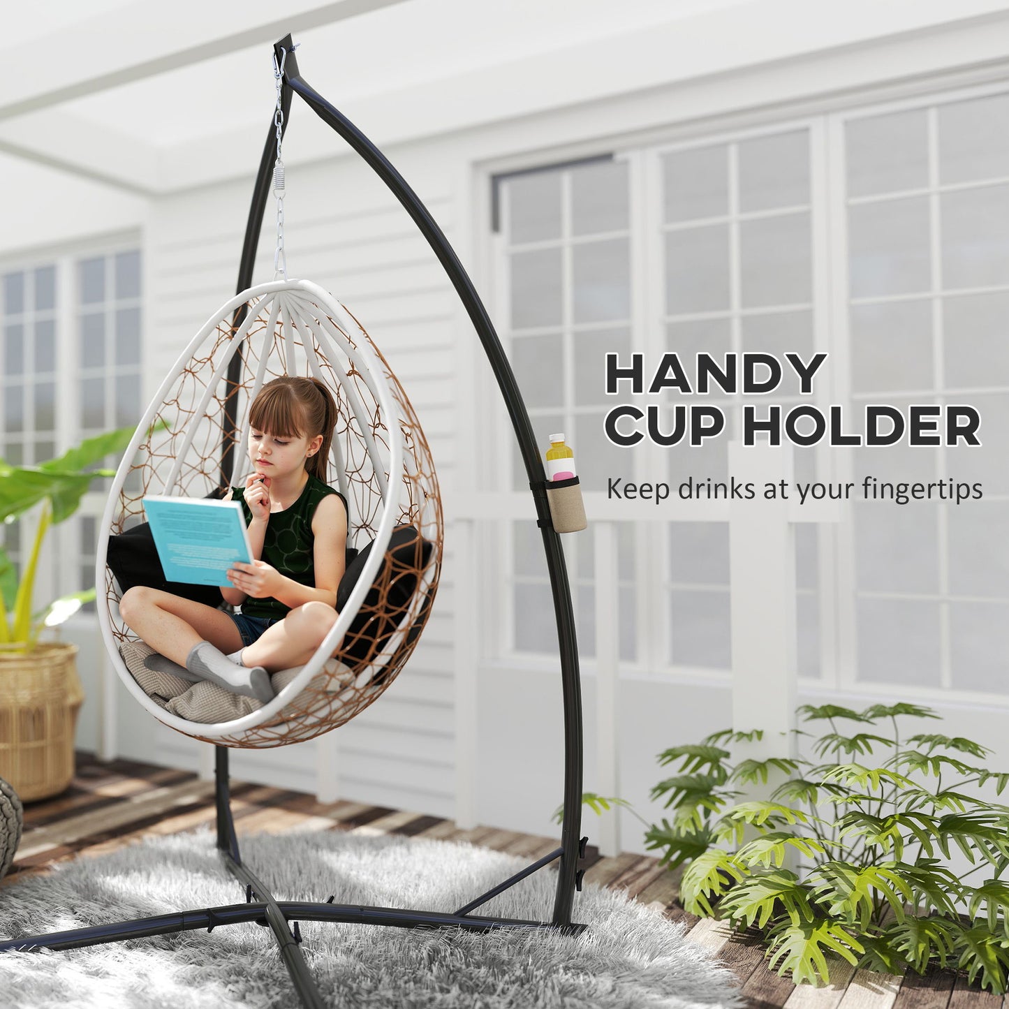Outsunny Hammock Chair Stand Heavy Duty Steel Egg Swing Frame With X Shape Base Indoor Outdoor 150 Kg Black