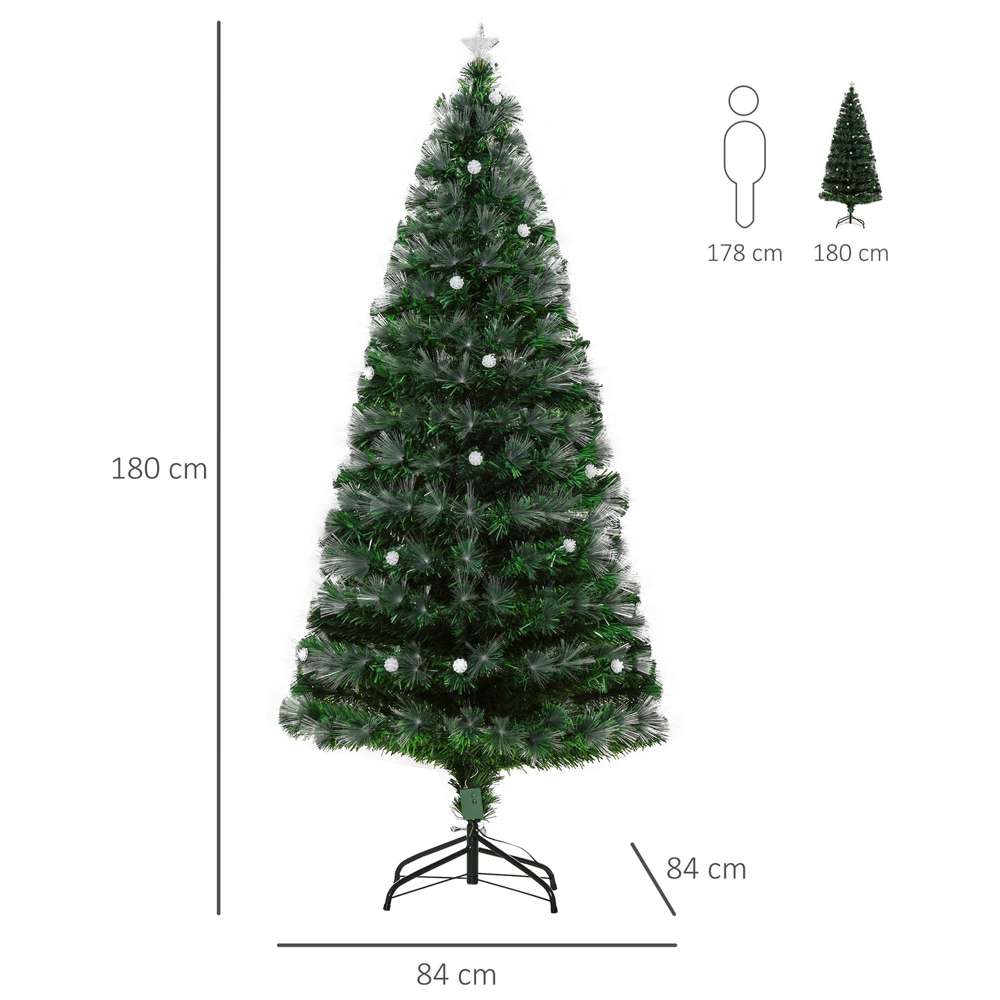 HOMCOM 6FT Pre-Lit White Light Artificial Christmas Tree with 230 LEDs and Star Topper - Full Bodied Seasonal Decoration for Home - ALL4U RETAILER LTD