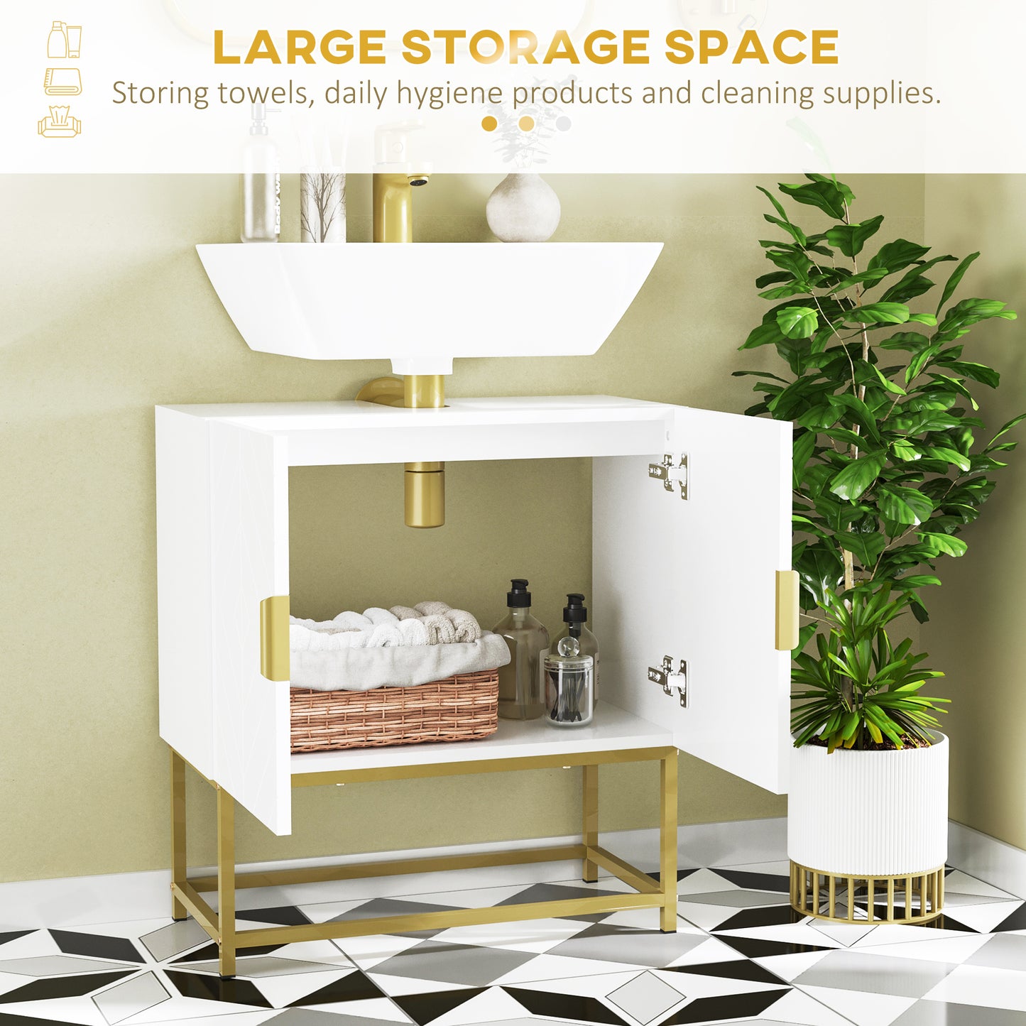 Kleankin 4 Piece Bathroom Furniture Set Freestanding Tall Cabinet Under Sink Storage Two Wall Mounted Cabinets White