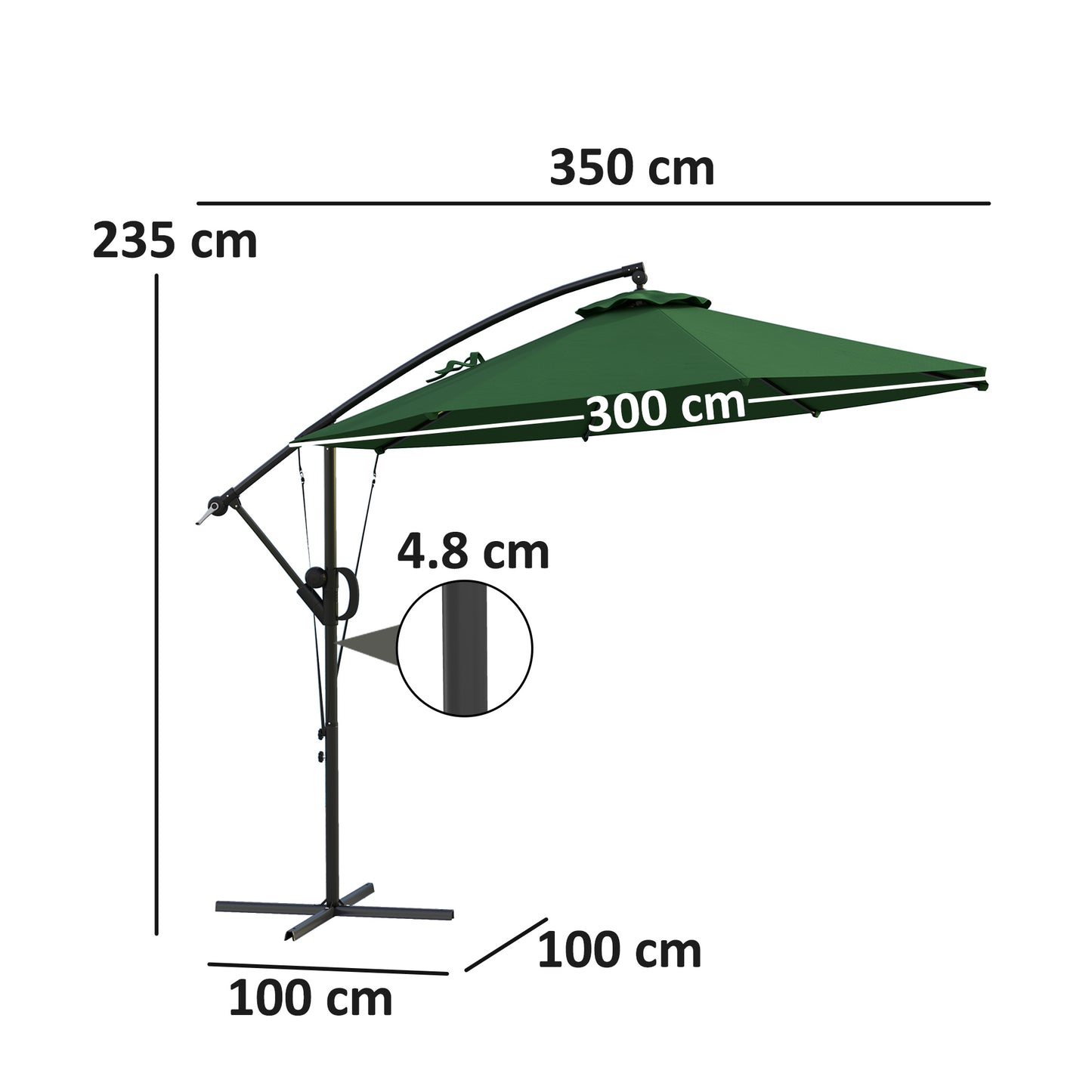 Outsunny 3m Cantilever Parasol With Cover And Wind Straps Banana Patio Umbrella Crank Tilt UPF50Plus Green