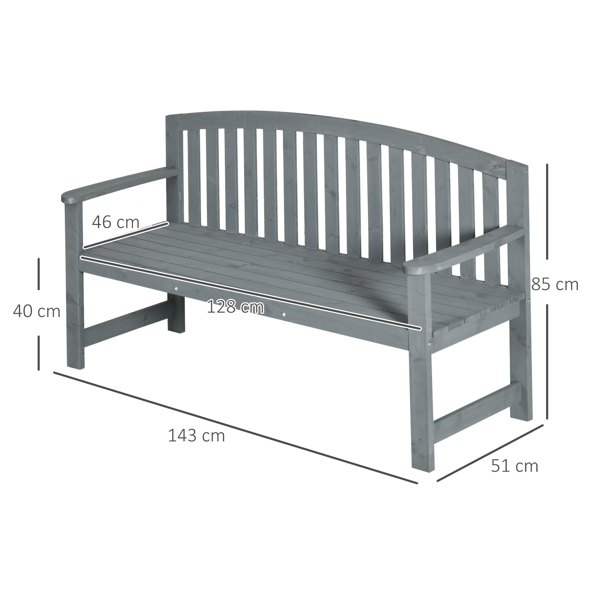 Outsunny Grey Fir Wood Outdoor 2-Seater Garden Bench with Armrests - ALL4U RETAILER LTD