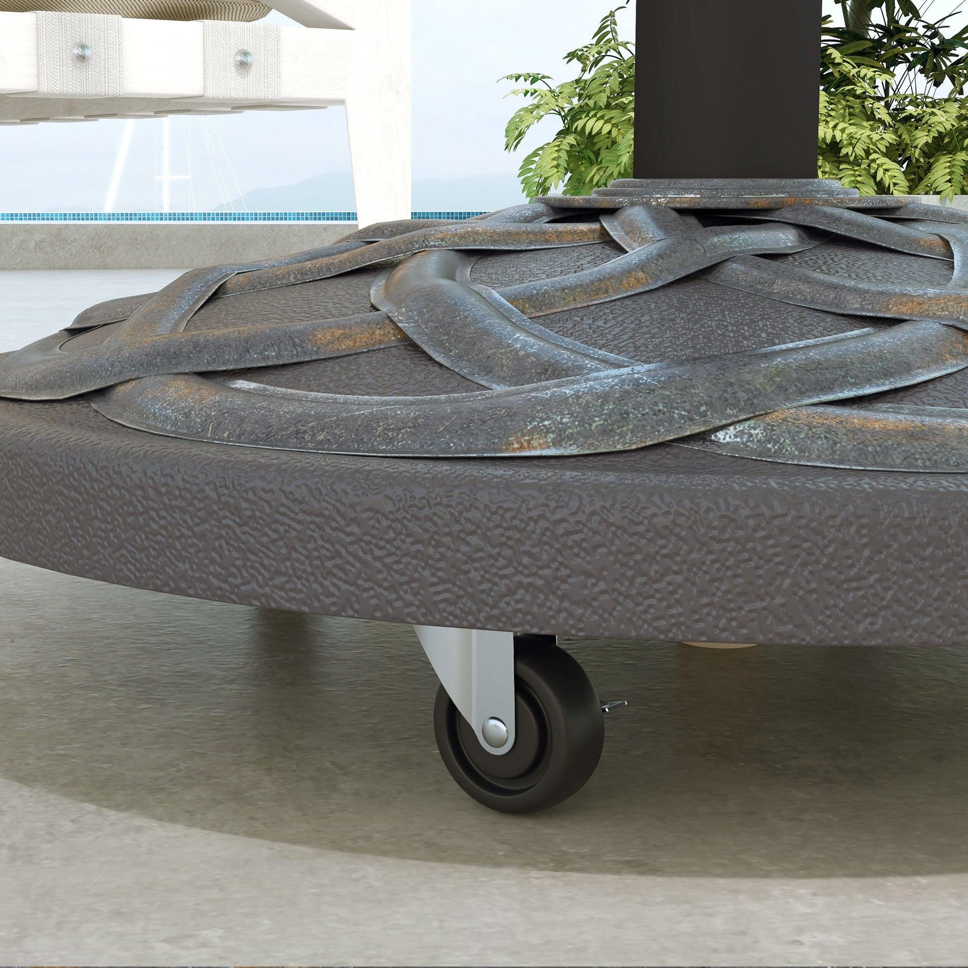 Outsunny 27kg Rolling Parasol Base with Wheels, Heavy Duty Concrete Umbrella Stand with Decorative Base, Bronze Tone - ALL4U RETAILER LTD