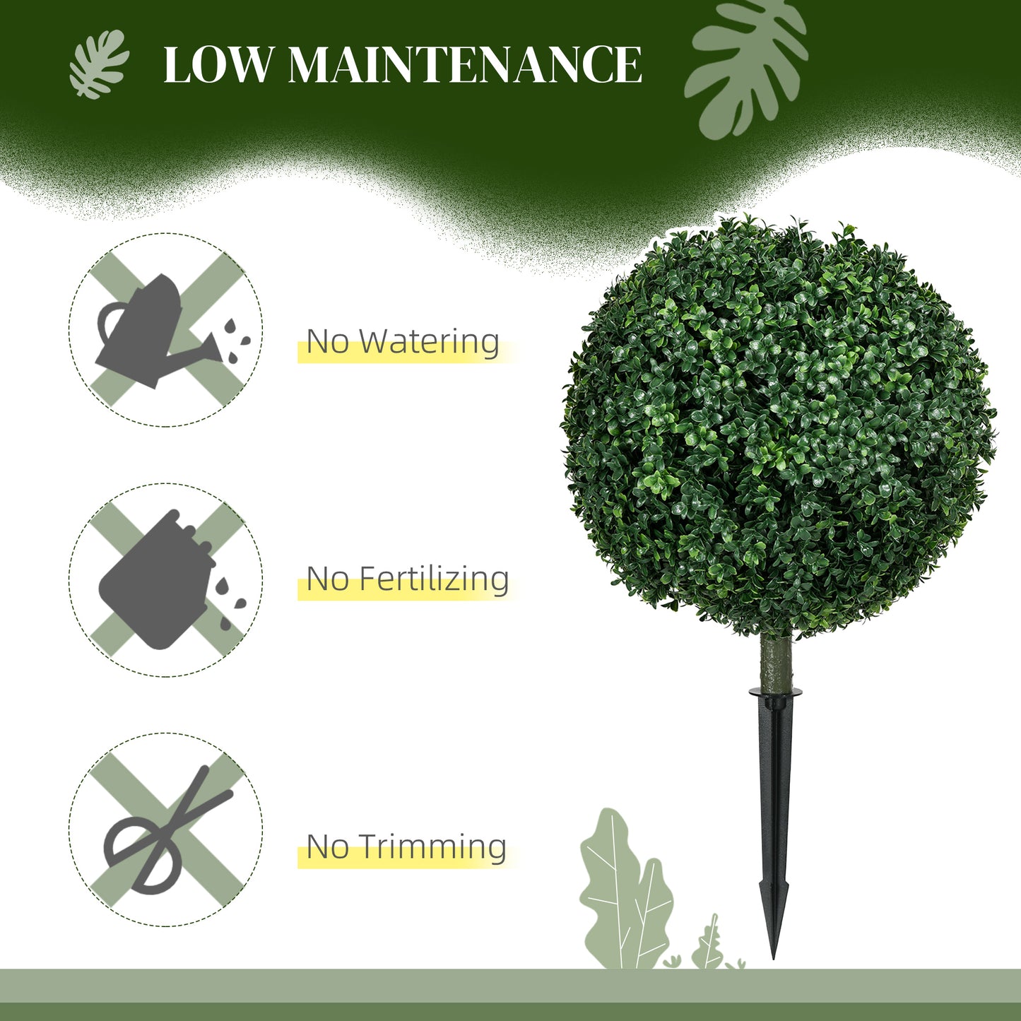 HOMCOM 2 Pack Artificial Boxwood Topiary Trees With Ground Stakes Ball Shaped For Indoor Outdoor UV Resistant