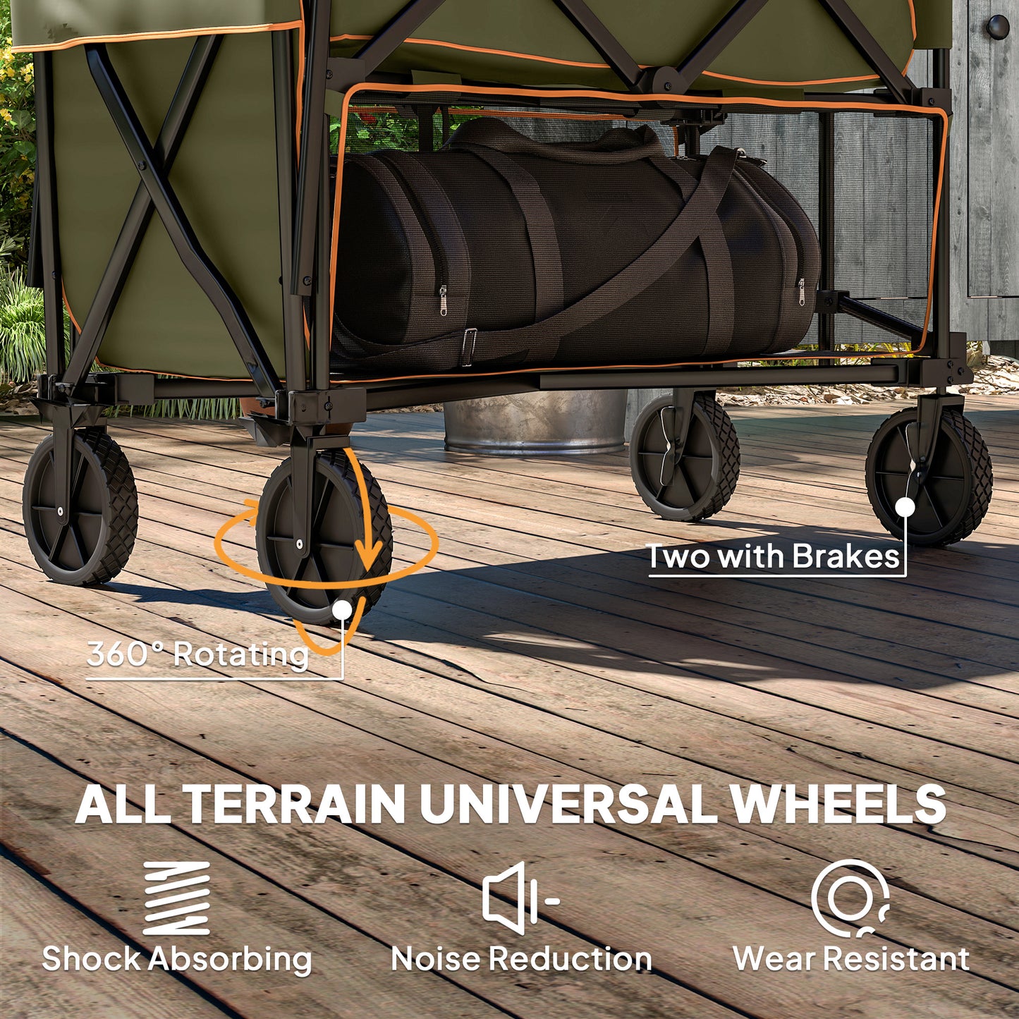 Outsunny Double Decker Folding Trolley With Wheels 200KG And 350L Capacity Collapsible Wagon For Camping Garden Grey