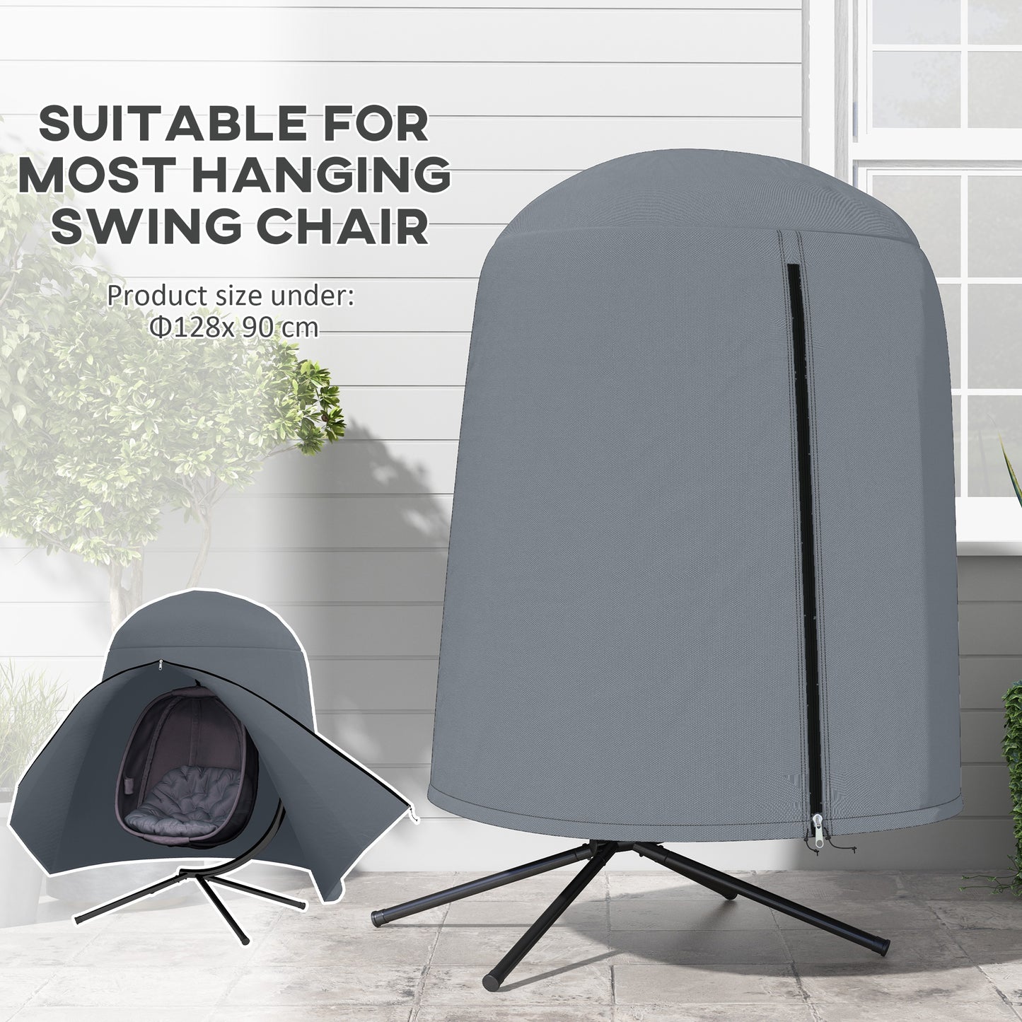 Outsunny 190 X 128cm Hanging Egg Chair Cover Weatherproof PU Coated 420D Outdoor Oxford Fabric Grey