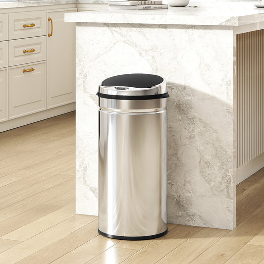 HOMCOM 42L Stainless Steel Sensor Bin With Touchless Lid Motion Sensor Within 15 cm Silver Tone