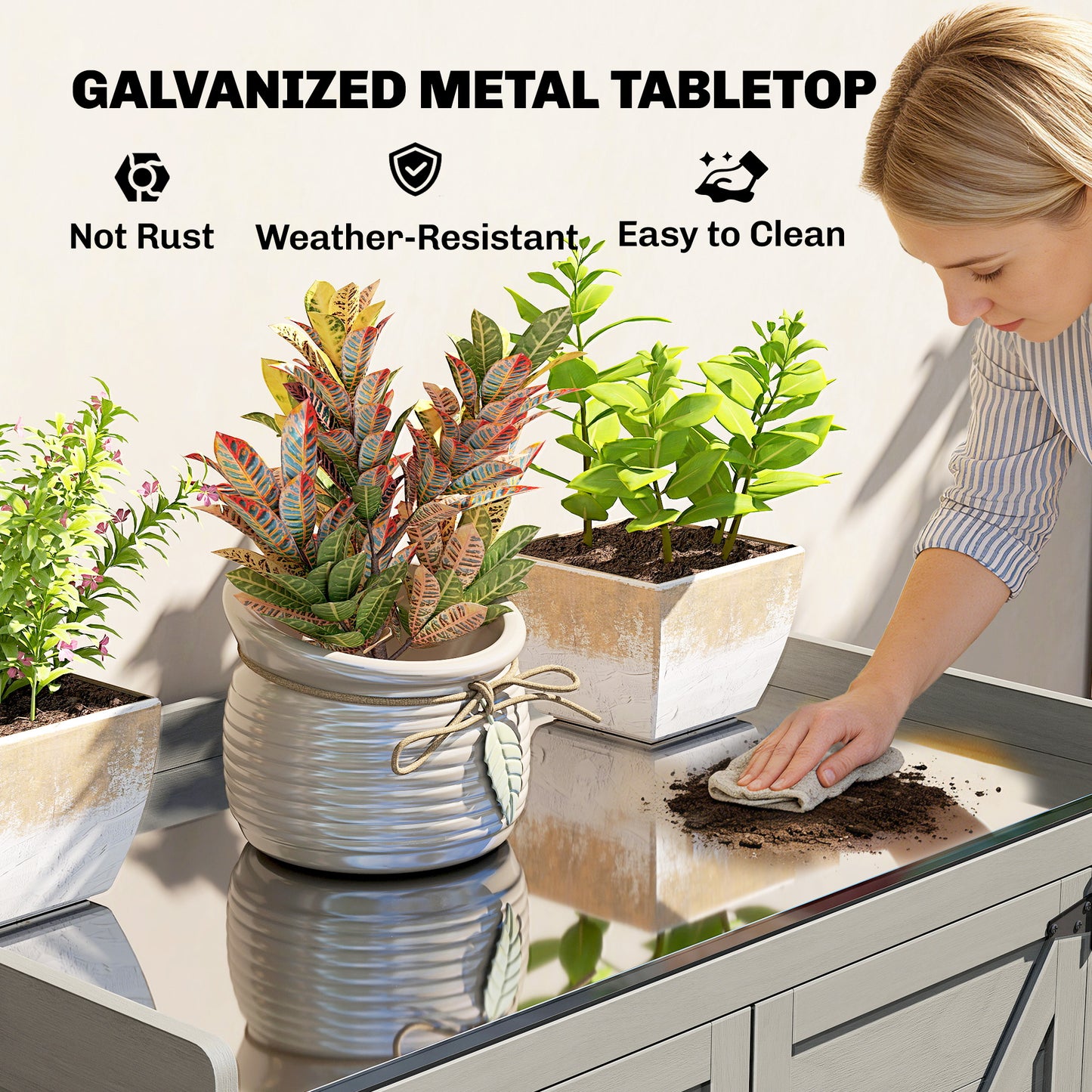 Outsunny Wooden Garden Shed With Potting Table And Shelving For Tool Storage Side Hooks 71.5 x 39 x 95 cm Grey