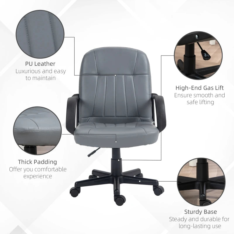 HOMCOM Swivel Executive Office Chair in Grey PU Leather - Computer Desk Chair, Gaming Seater | Ergonomic Office Furniture - ALL4U RETAILER LTD