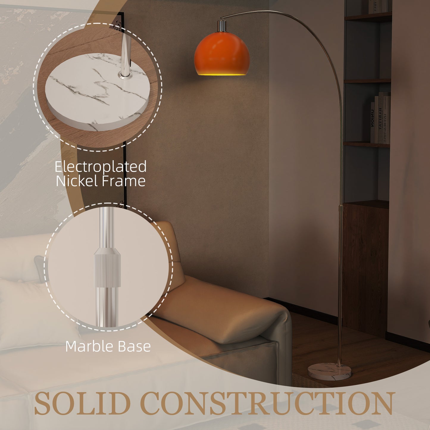 HOMCOM Floor Lamp For Living Room Modern Standing Lamp With Shade And Foot Switch Orange Marble Base Nickel Finish