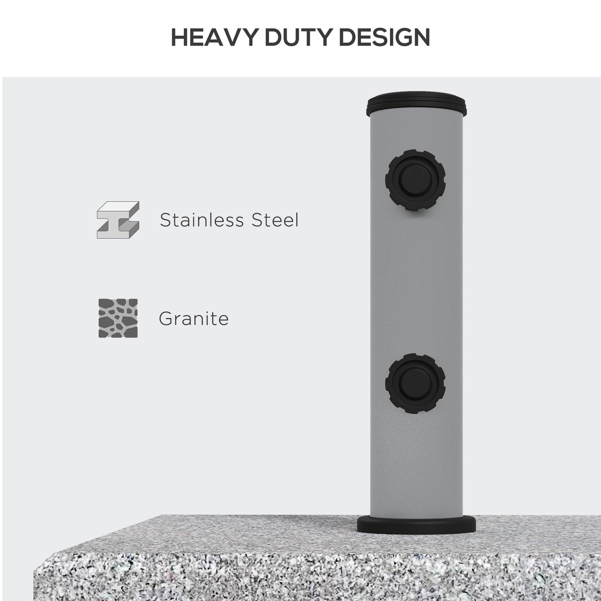 Outsunny Granite Parasol Base, 28kg Heavy Duty Square Umbrella Stand with Wheels, Retractable Handle, Stainless Steel Tube, Grey - ALL4U RETAILER LTD