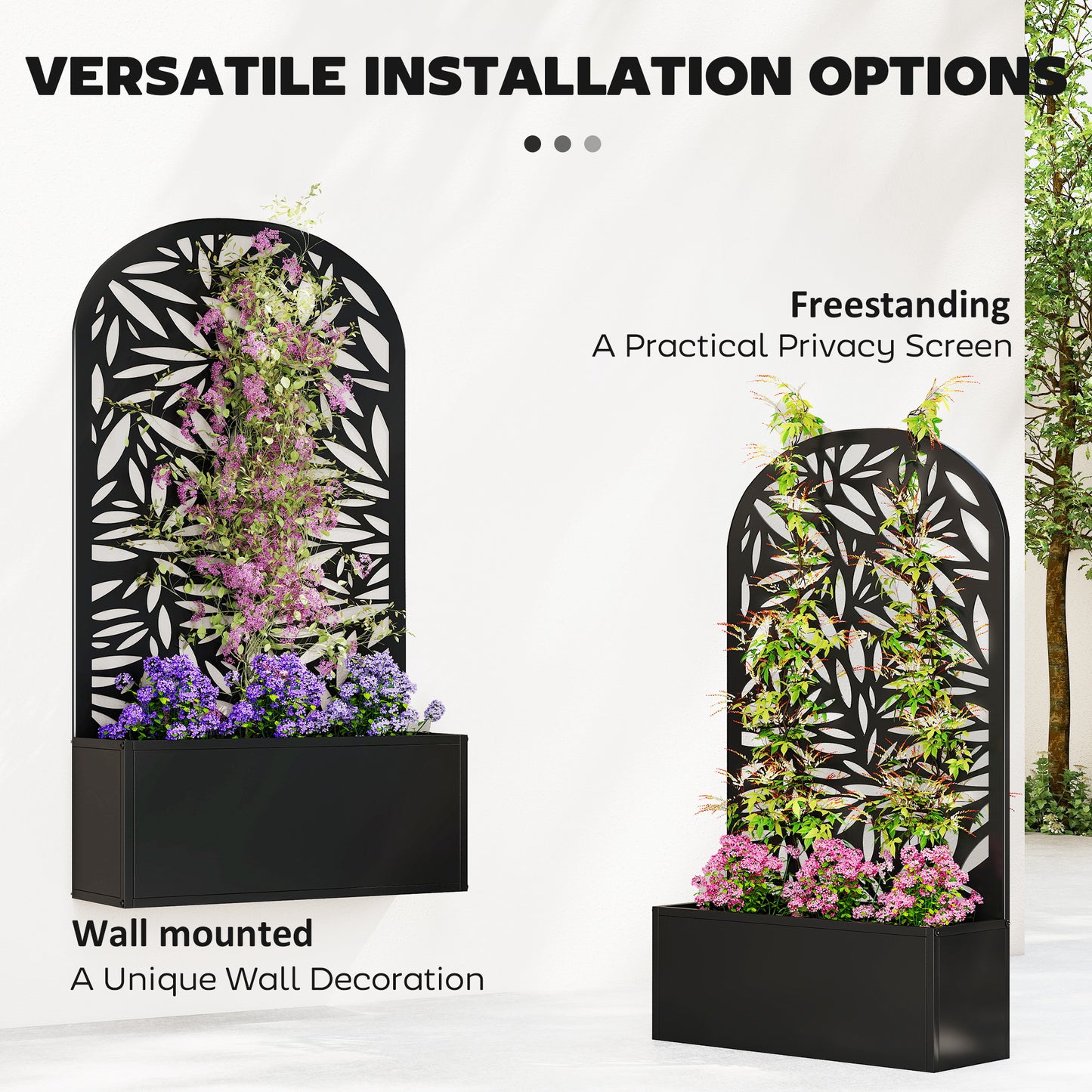 Outsunny Metal Garden Bed With Trellis, Wall Mounted Or Freestanding Raised Planter, Curved Privacy Screen